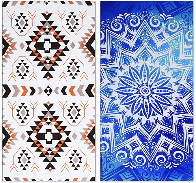 Fuklindy 2 Pack Oversized Beach Towel Clearance , Extra Large Fast Quick Dry Sand Free Proof Mat Travel Stuff Cool Pool Microfiber Towel for Adults Men Women Mom Dad Funny Gift , 74"x36"-Boho Stripe