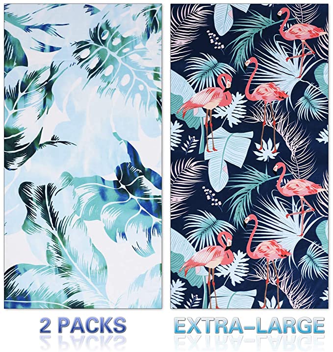 Fuklindy 2 Pack Oversized Beach Towel Clearance , Extra Large Fast Quick Dry Sand Free Proof Mat Travel Stuff Cool Pool Microfiber Towel for Adults Men Women Mom Dad Funny Gift , 74"x36"-Boho Stripe