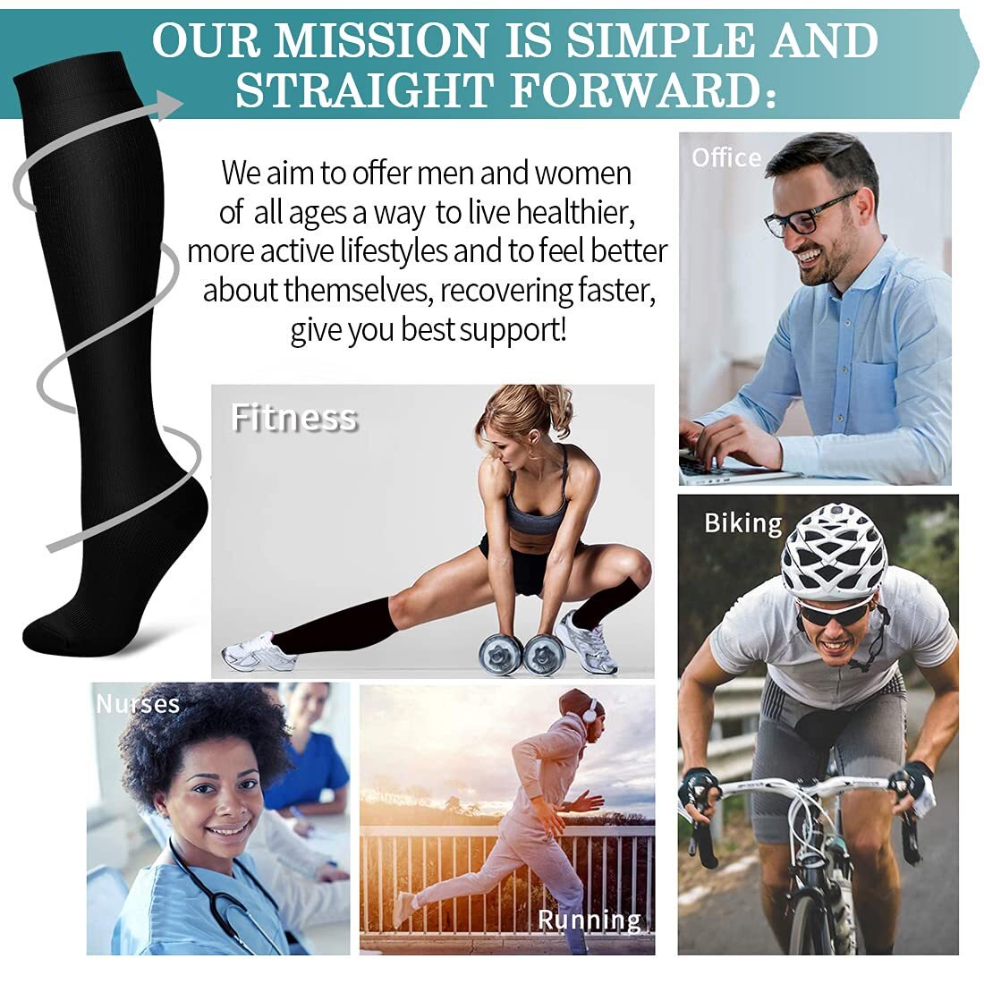 Fuklindy 3 Pairs Medical Sport Compression Socks - 15-20mmhg Graduated Knee-High Support for Men & Women, Ideal for Soccer, Running, and Nurses