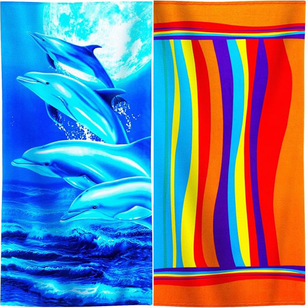 Fuklindy 2 Pack Oversized Beach Towel Clearance , Extra Large Fast Quick Dry Sand Free Proof Mat Travel Stuff Cool Pool Microfiber Towel for Adults Men Women Mom Dad Funny Gift , 74"x36"-Boho Stripe