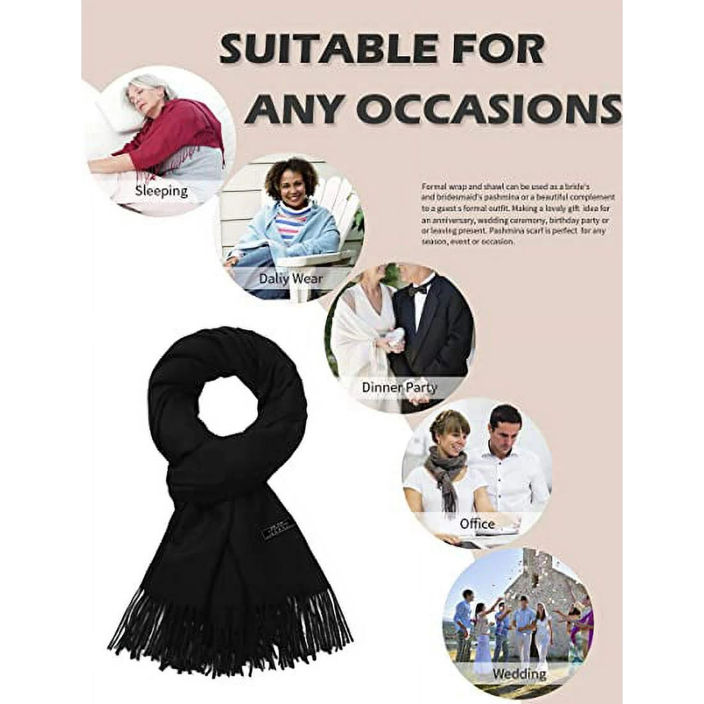 Fuklindy Women Scarf Pashmina Shawls and Wraps for Evening Dresses, Winter Fashion Soft Warm Long Large Scarves, Lightweight Silk Solid Colors Capes for Ladies White
