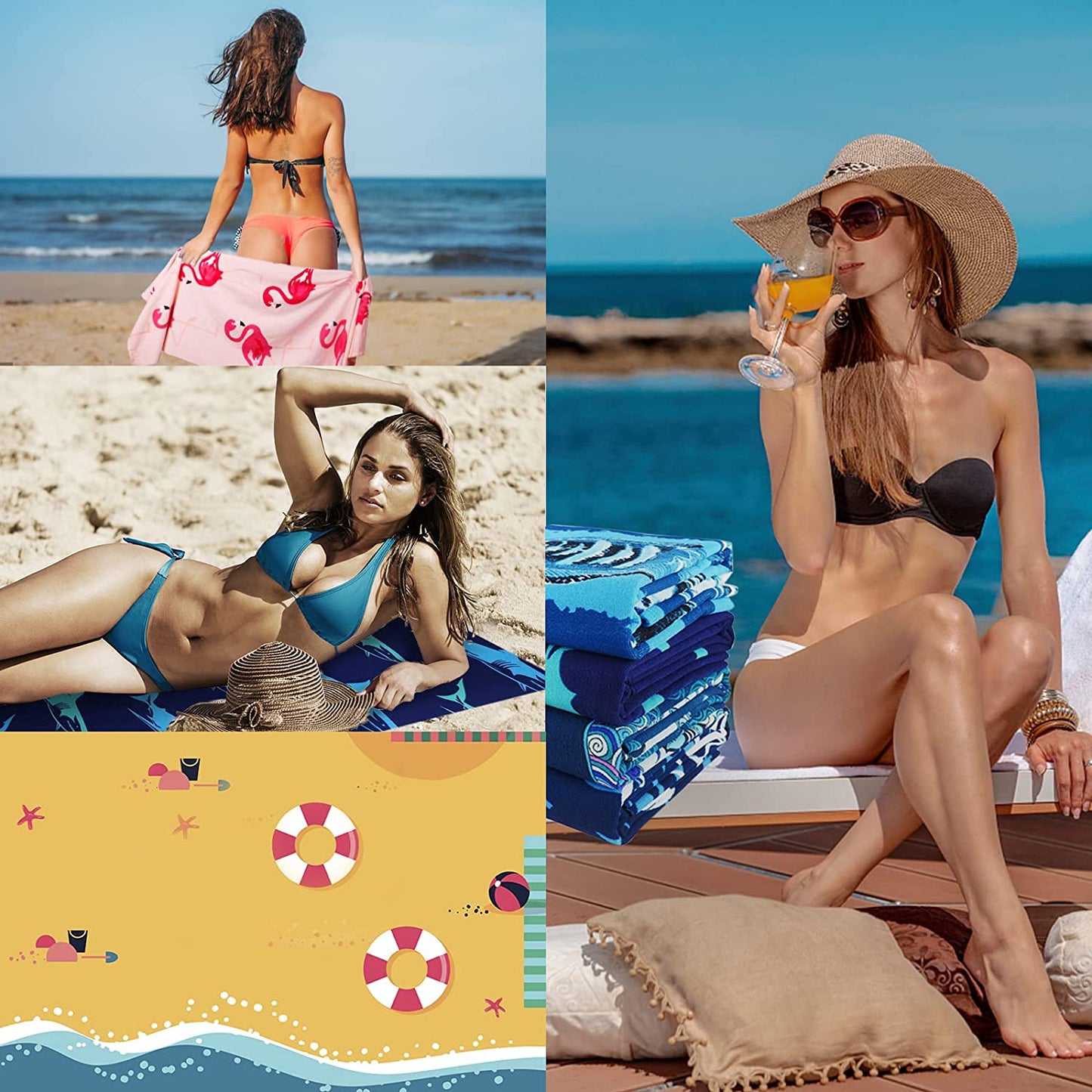4 Packs Oversized Beach Towel Set, 36 x 72 in XL Extra Large Big Soft Pool Swim Travel Towels Blanket for Adult Women Men Camping Cruise Lounge Cover Gift Shark Turtle