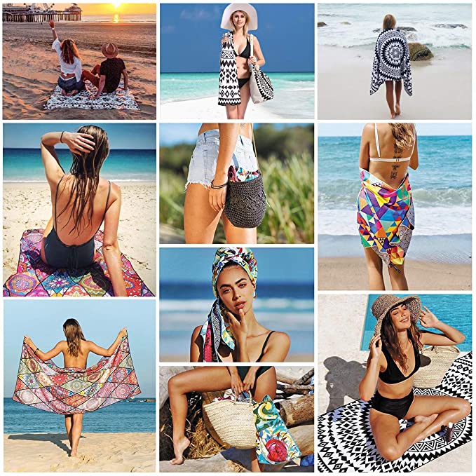 Fuklindy 2 Pack Oversized Beach Towel Clearance , Extra Large Fast Quick Dry Sand Free Proof Mat Travel Stuff Cool Pool Microfiber Towel for Adults Men Women Mom Dad Funny Gift , 74"x36"-Boho Stripe