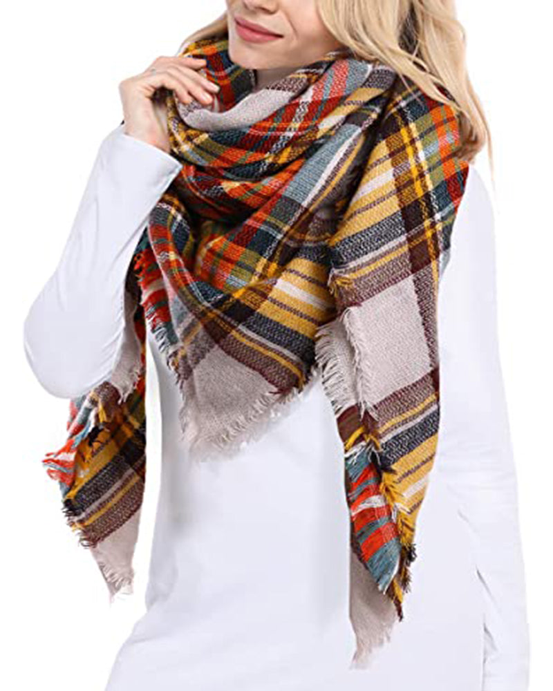Women's Scarf Winter Thick Warm Super Soft Luxurious Feel Knit Large Plaid Scarf Unisex for Men and Women Oversized Wrap and Shawl Beige