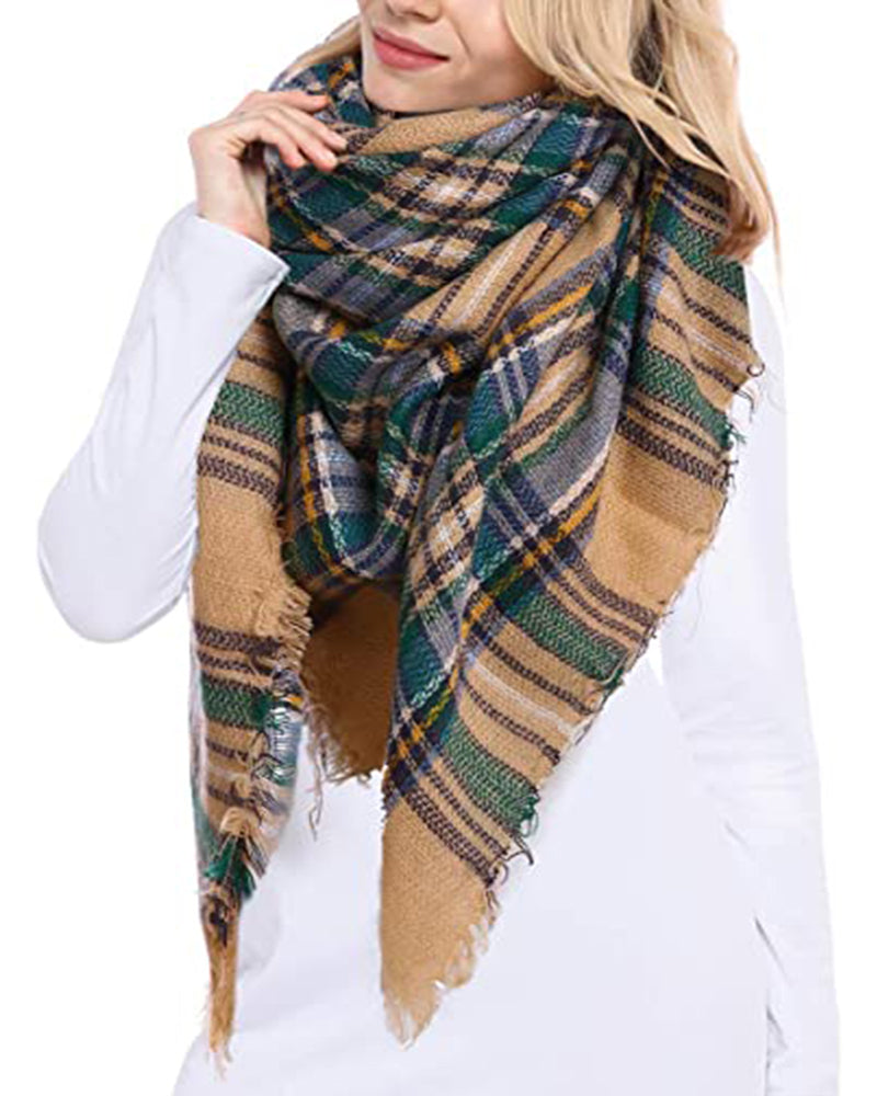 Women's Scarf Winter Thick Warm Super Soft Luxurious Feel Knit Large Plaid Scarf Unisex for Men and Women Oversized Wrap and Shawl Beige