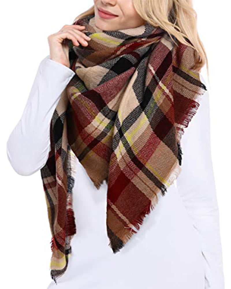 Women's Scarf Winter Thick Warm Super Soft Luxurious Feel Knit Large Plaid Scarf Unisex for Men and Women Oversized Wrap and Shawl Beige