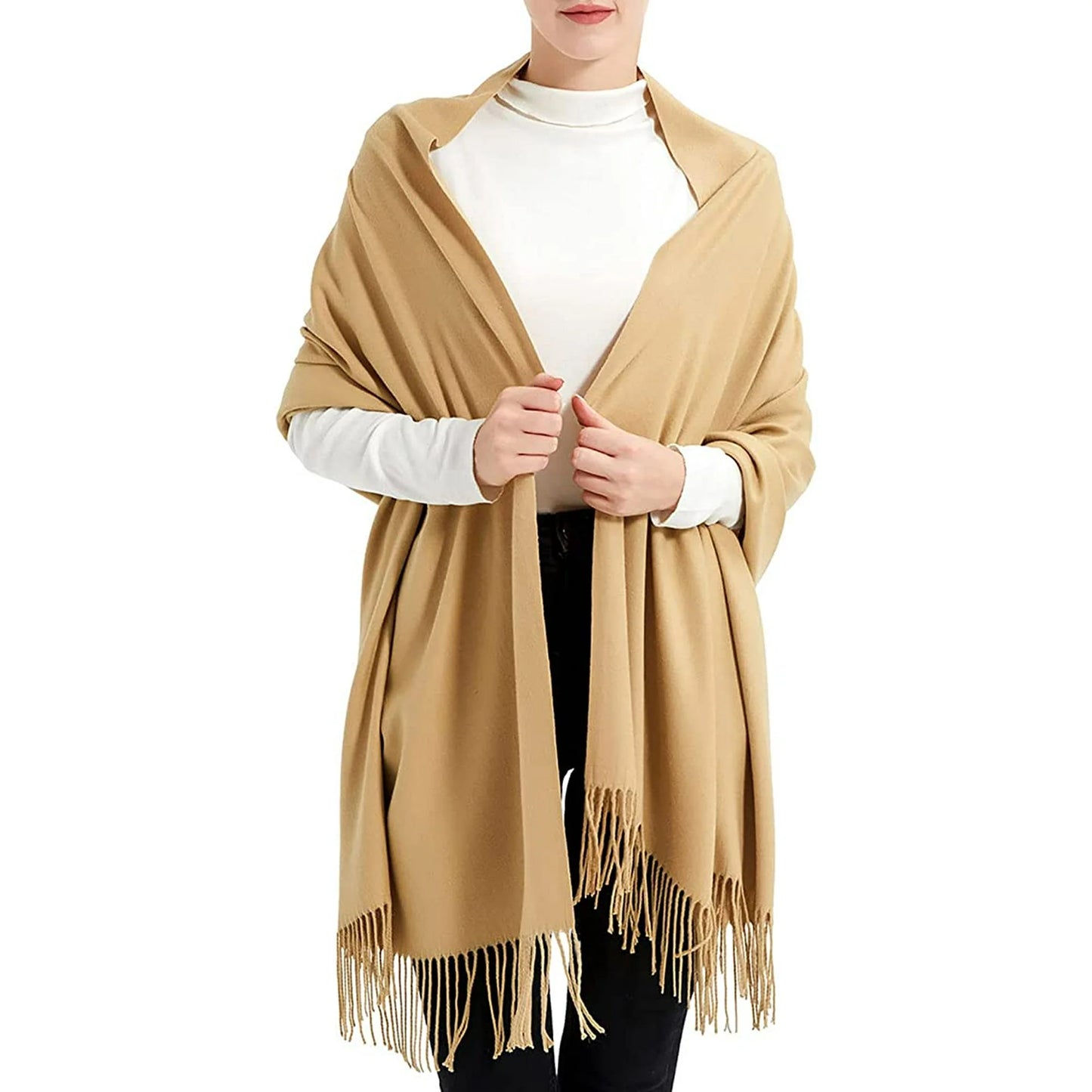 Fuklindy Women Scarf Pashmina Shawls and Wraps for Evening Dresses, Winter Fashion Soft Warm Long Large Scarves, Lightweight Silk Solid Colors Capes for Ladies White