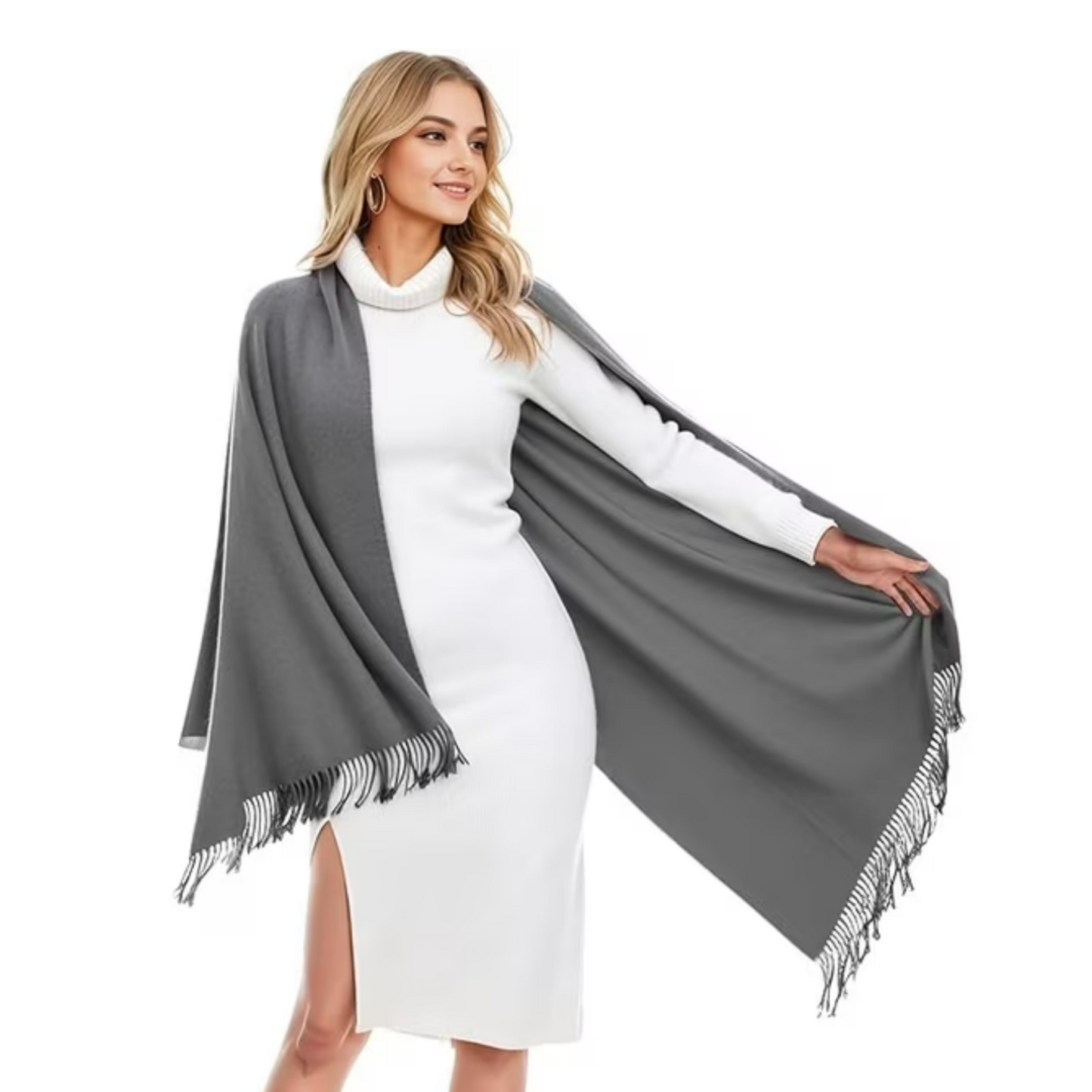 Fuklindy Women Scarf Pashmina Shawls and Wraps for Evening Dresses, Winter Fashion Soft Warm Long Large Scarves, Lightweight Silk Solid Colors Capes for Ladies White
