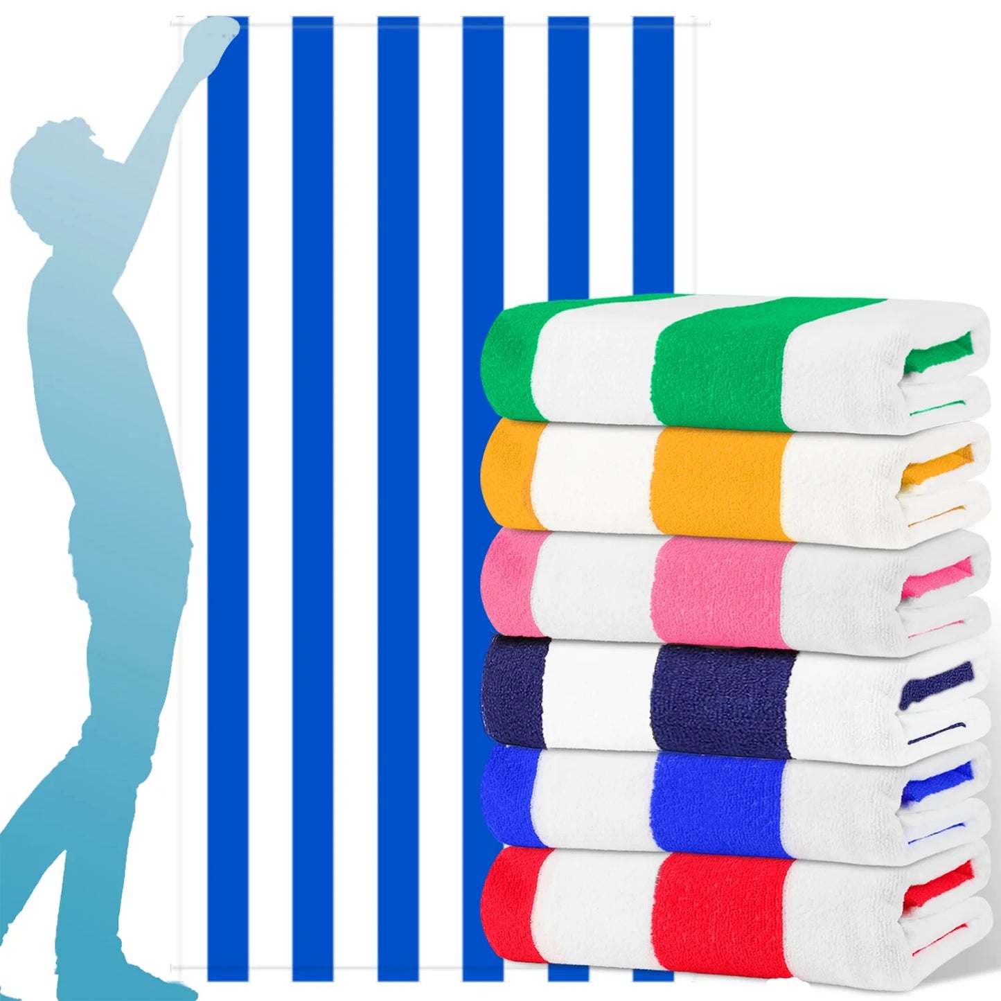 Fuklindy 4 Pack Microfiber Cabana Stripe Beach Towel , Oversized Sand Free Quick Dry Super Absorbent Soft Plush Pool Towel , 72in x 36in Extra Large Outdoor Travel Towels