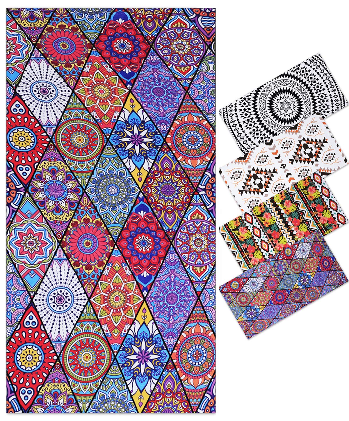 Fuklindy 74x36 Inches Oversized Microfiber Beach Towel for Adults Men Women, Extra Large Xl Big Giant Quick Fast Dry Travel Pool Stuff Blue Mandala Boho Bohemian
