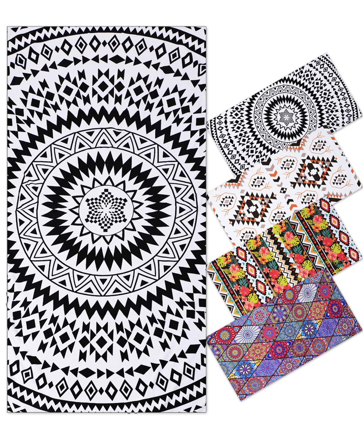 Fuklindy 74x36 Inches Oversized Microfiber Beach Towel for Adults Men Women, Extra Large Xl Big Giant Quick Fast Dry Travel Pool Stuff Blue Mandala Boho Bohemian