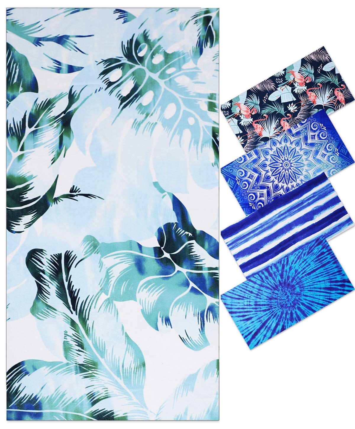 Fuklindy 74x36 Inches Oversized Microfiber Beach Towel for Adults Men Women, Extra Large Xl Big Giant Quick Fast Dry Travel Pool Stuff Blue Mandala Boho Bohemian