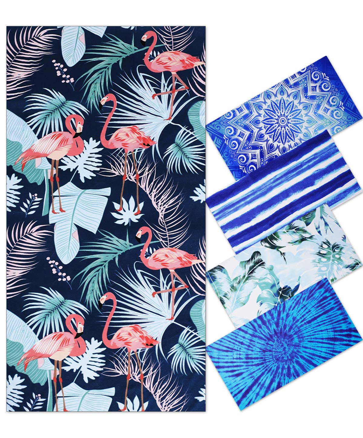 Fuklindy 74x36 Inches Oversized Microfiber Beach Towel for Adults Men Women, Extra Large Xl Big Giant Quick Fast Dry Travel Pool Stuff Blue Mandala Boho Bohemian