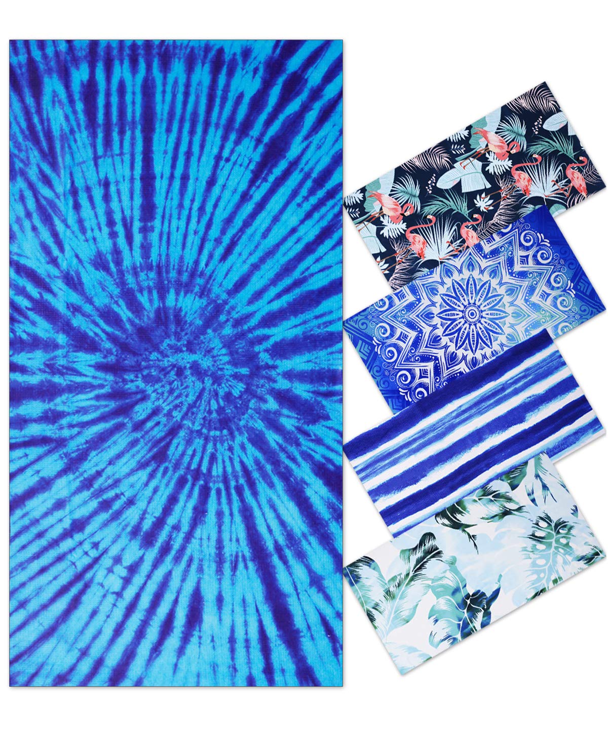 Fuklindy 74x36 Inches Oversized Microfiber Beach Towel for Adults Men Women, Extra Large Xl Big Giant Quick Fast Dry Travel Pool Stuff Blue Mandala Boho Bohemian