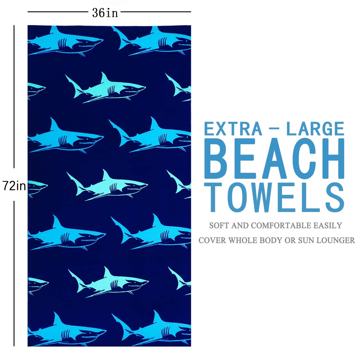 Fuklindy Oversized Terry Beach Towel 36 x 72 in Microfiber Soft Extra Large Long XL Pool Swim Towels,Quick Dry Super Absorbent Sandless Travel Towels Vacation Essentials Lounge Cover Gift - Blue Turtle