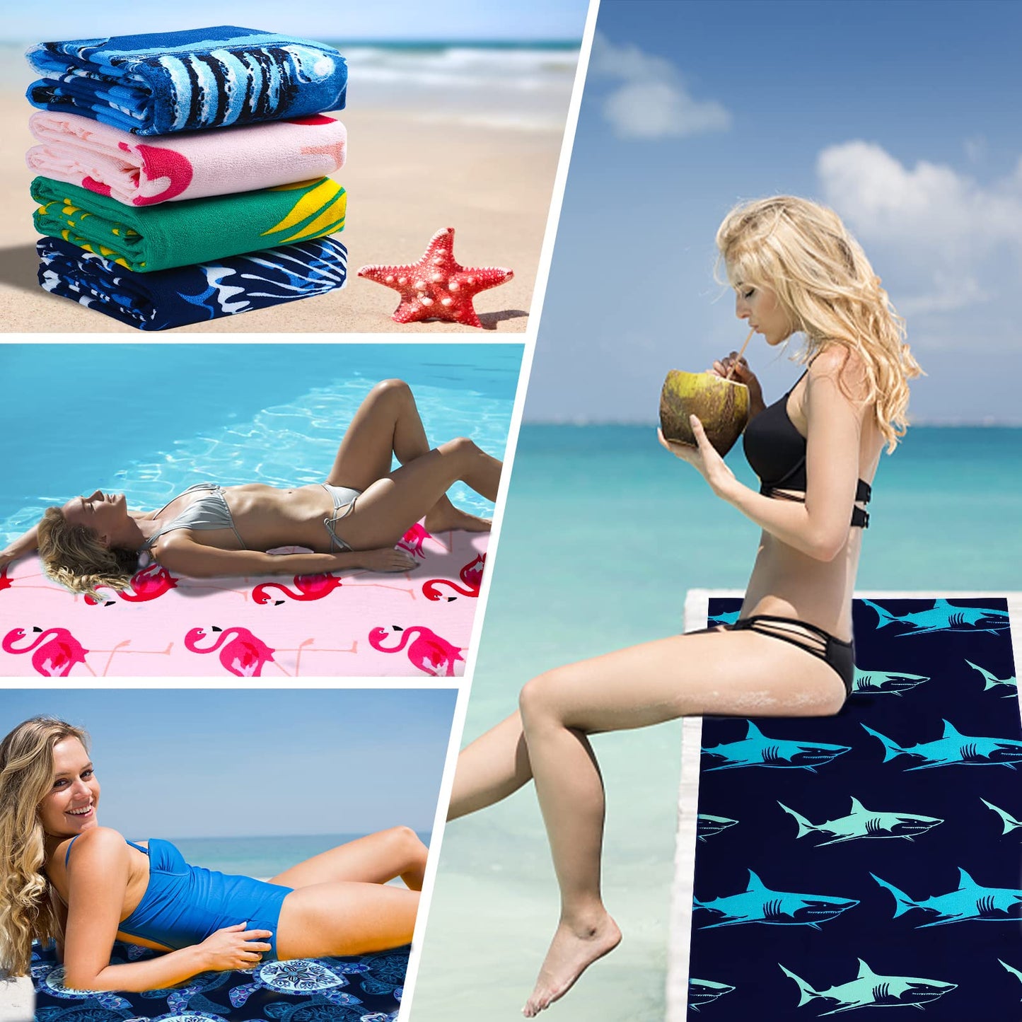 Fuklindy Oversized Terry Beach Towel 36 x 72 in Microfiber Soft Extra Large Long XL Pool Swim Towels,Quick Dry Super Absorbent Sandless Travel Towels Vacation Essentials Lounge Cover Gift - Blue Turtle