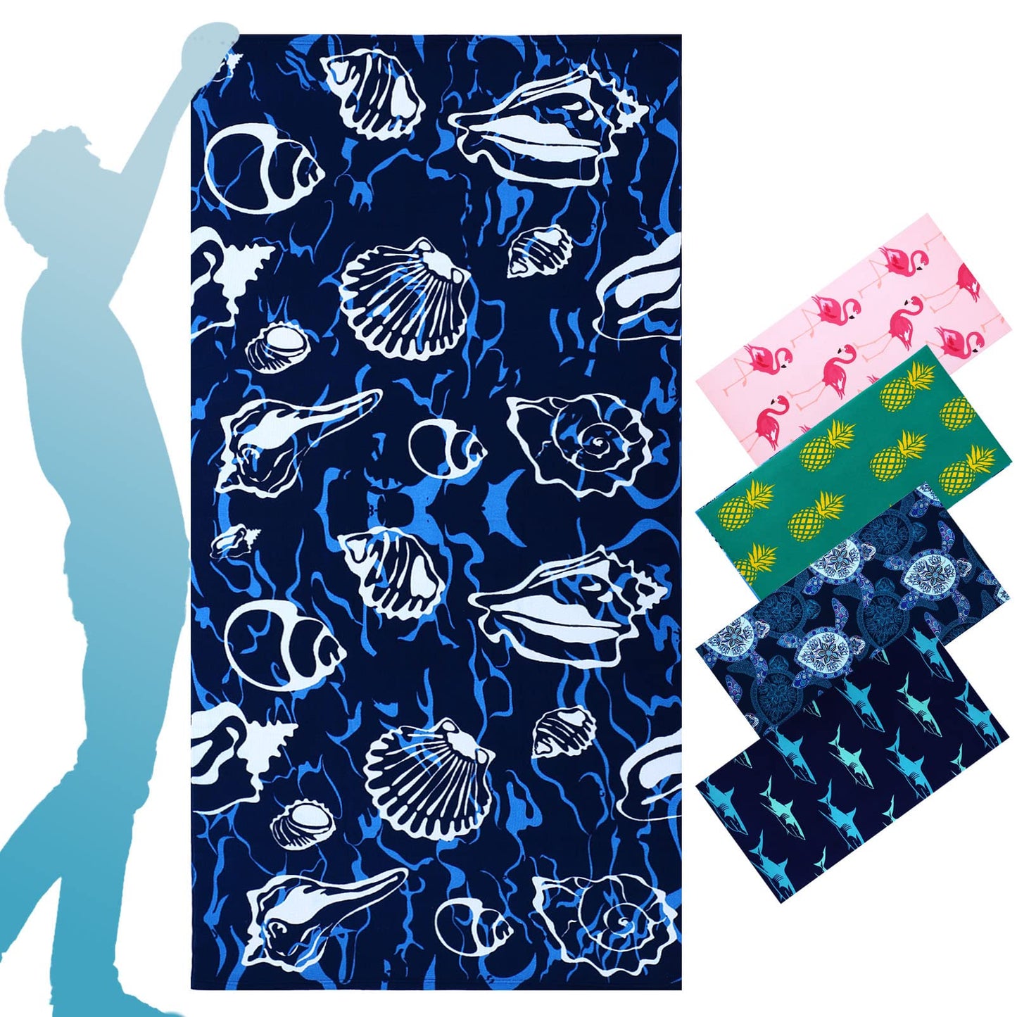 Fuklindy Oversized Terry Beach Towel 36 x 72 in Microfiber Soft Extra Large Long XL Pool Swim Towels,Quick Dry Super Absorbent Sandless Travel Towels Vacation Essentials Lounge Cover Gift - Blue Turtle