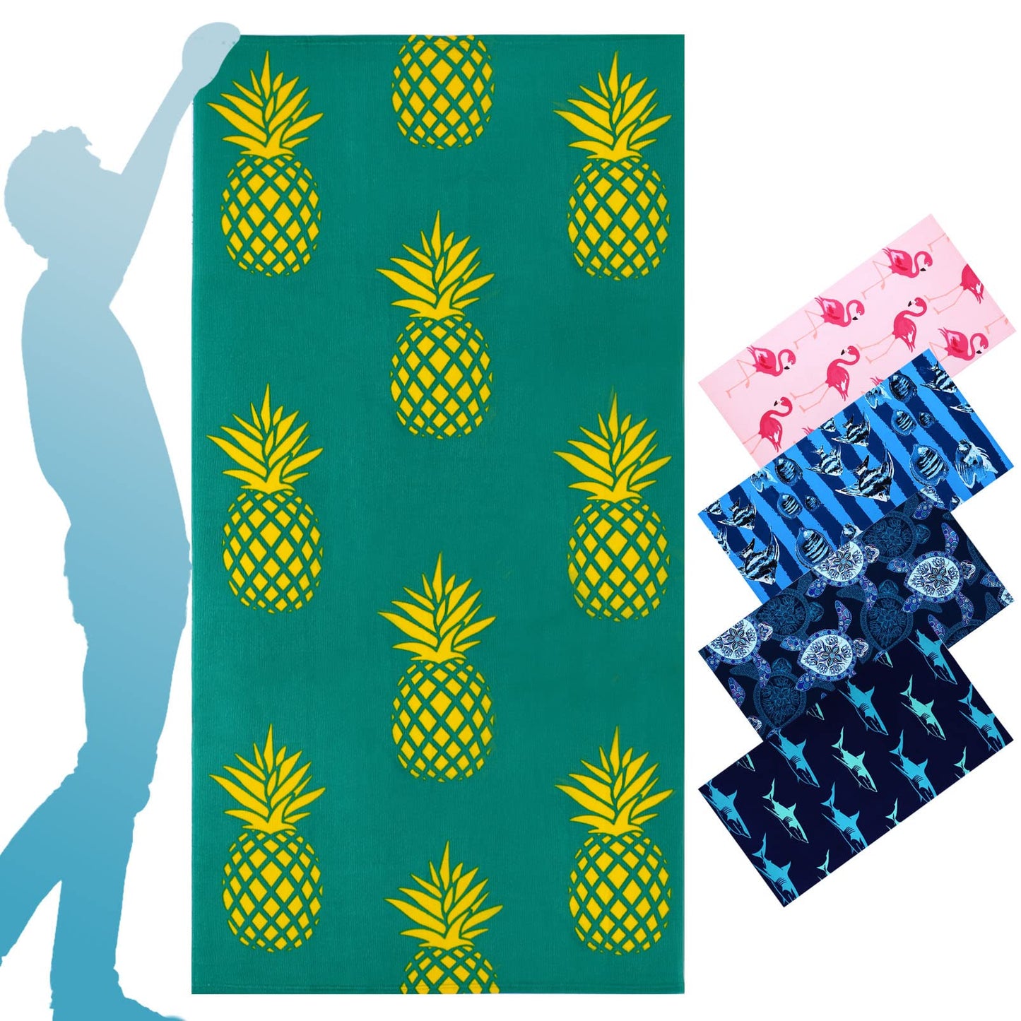 Fuklindy Oversized Terry Beach Towel 36 x 72 in Microfiber Soft Extra Large Long XL Pool Swim Towels,Quick Dry Super Absorbent Sandless Travel Towels Vacation Essentials Lounge Cover Gift - Blue Turtle