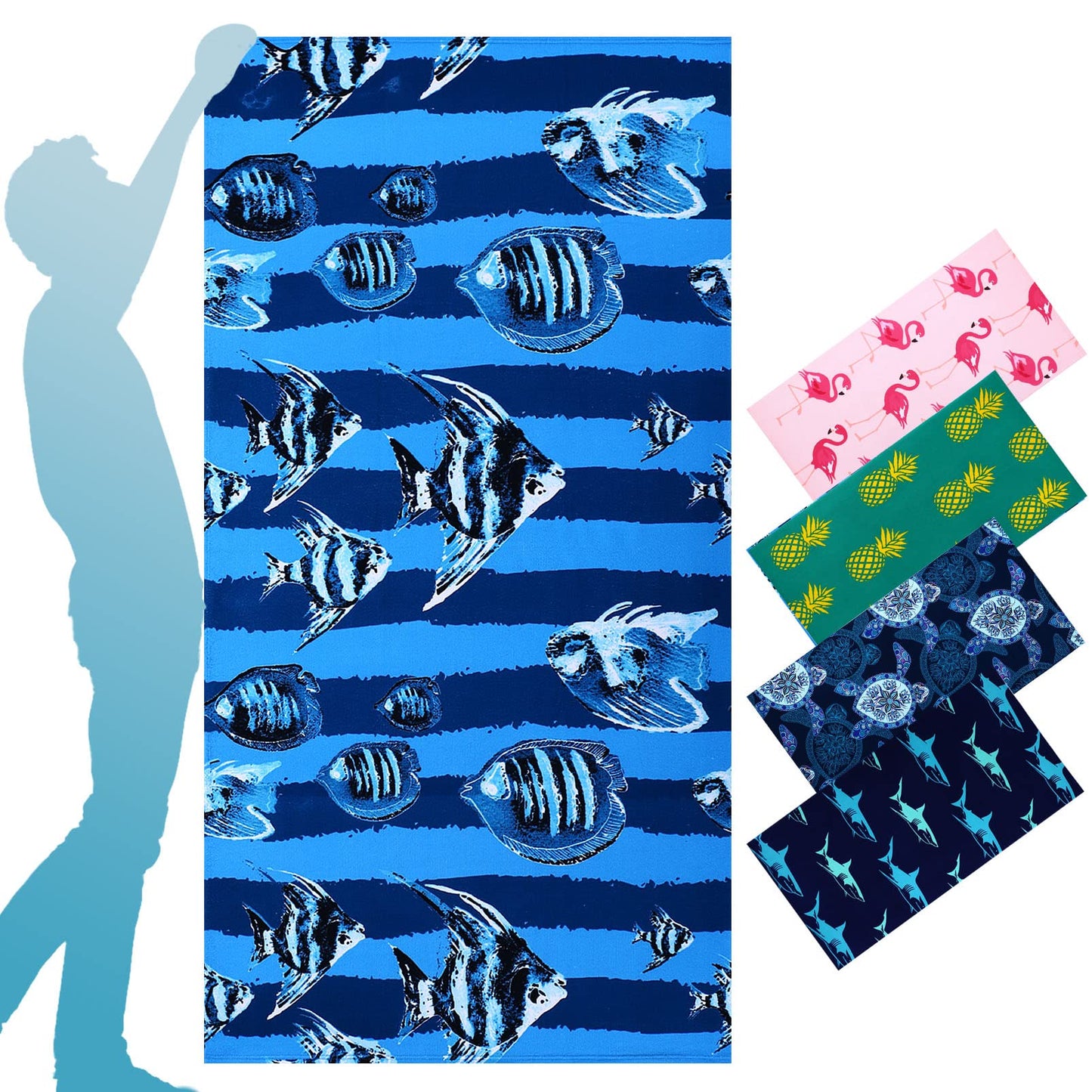 Fuklindy Oversized Terry Beach Towel 36 x 72 in Microfiber Soft Extra Large Long XL Pool Swim Towels,Quick Dry Super Absorbent Sandless Travel Towels Vacation Essentials Lounge Cover Gift - Blue Turtle
