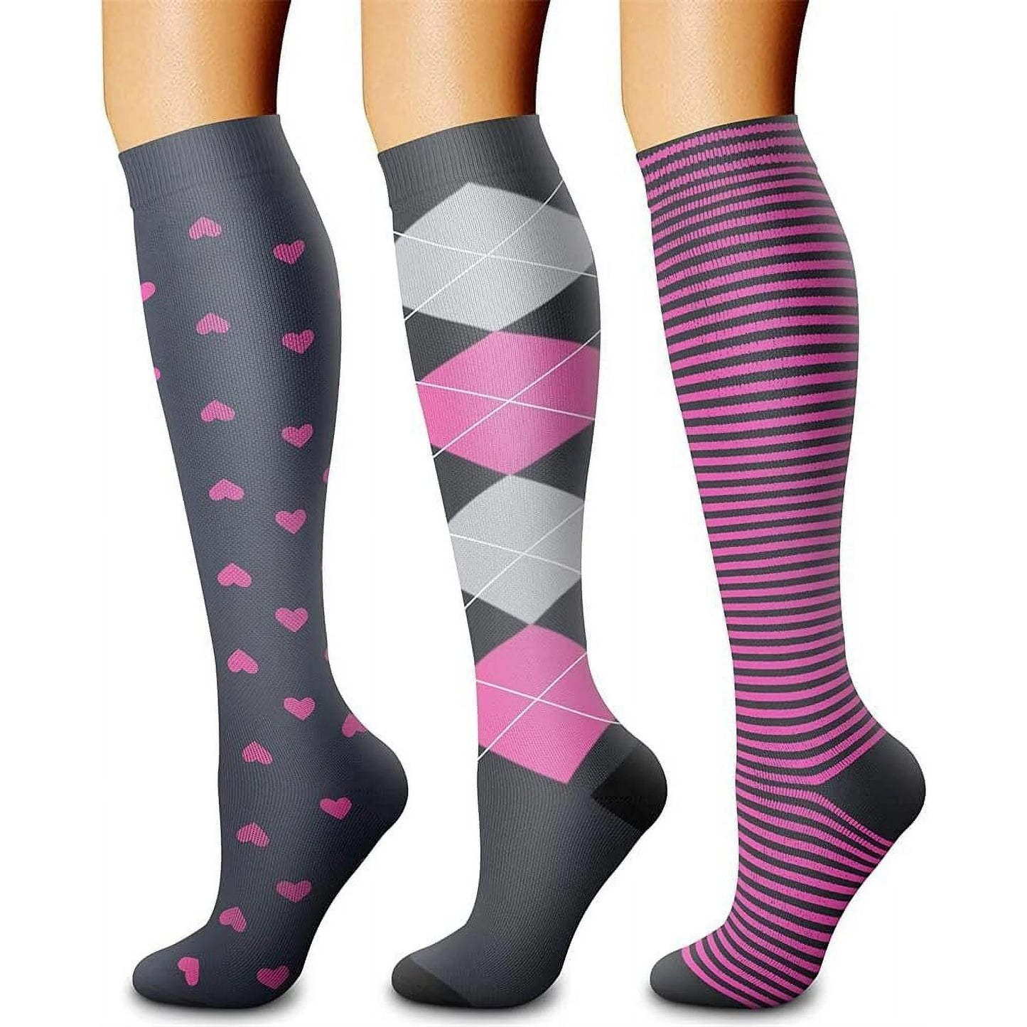 Fuklindy 3 Pairs Medical Sport Compression Socks - 15-20mmhg Graduated Knee-High Support for Men & Women, Ideal for Soccer, Running, and Nurses