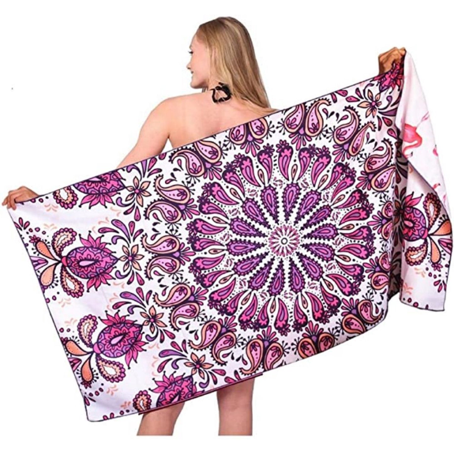 Fuklindy Microfiber Sand Free Beach Towel - 63" x 32" Oversized Quick Dry Travel Towels Super Absorbent Sandless Lightweight , Outdoor Extra Large Big Swim Towel for Adults Women Men - Black Mandala