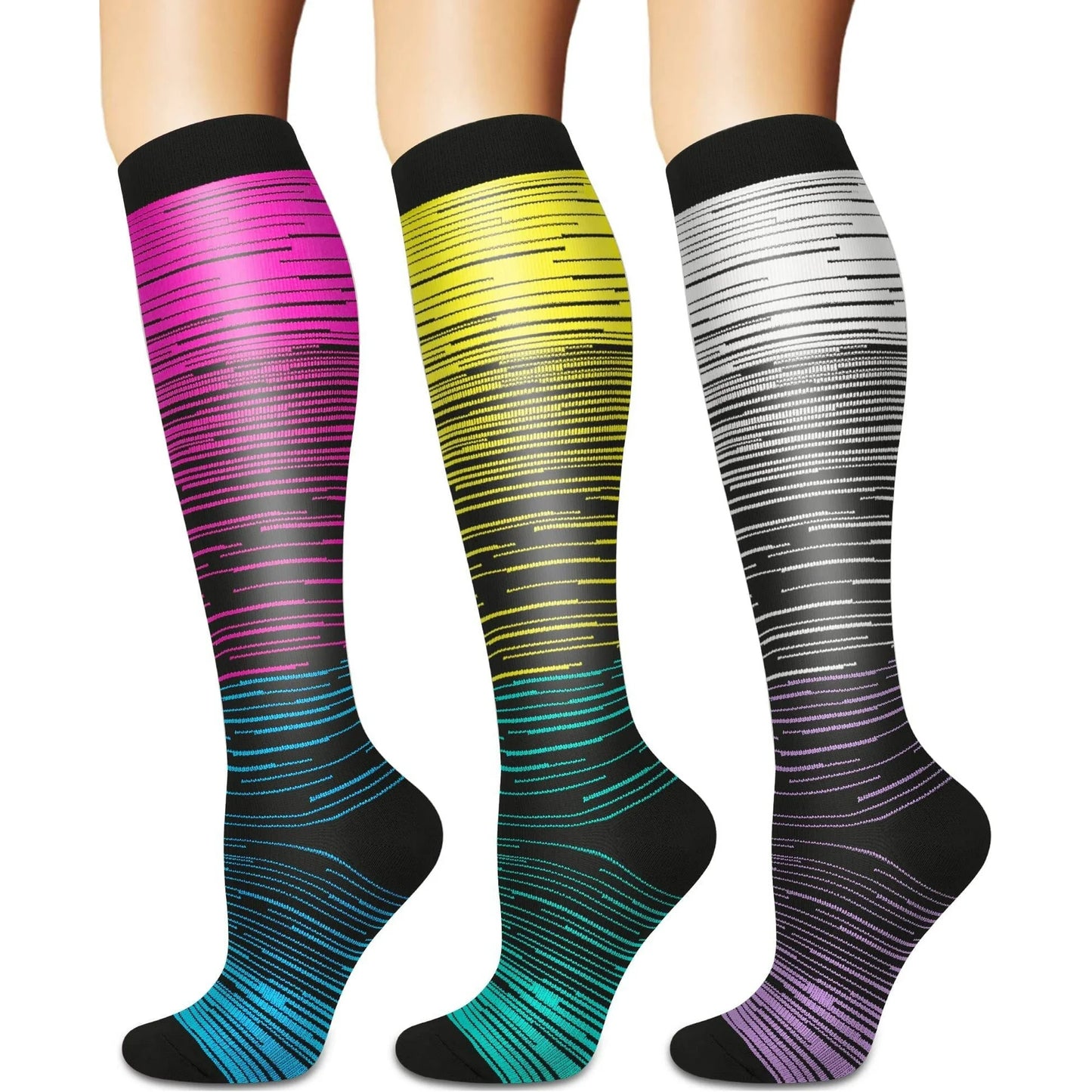 Fuklindy 3 Pairs Medical Sport Compression Socks - 15-20mmhg Graduated Knee-High Support for Men & Women, Ideal for Soccer, Running, and Nurses