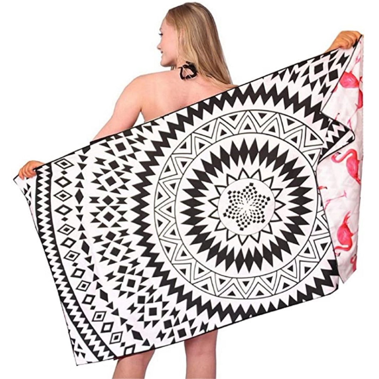 Fuklindy Microfiber Sand Free Beach Towel - 63" x 32" Oversized Quick Dry Travel Towels Super Absorbent Sandless Lightweight , Outdoor Extra Large Big Swim Towel for Adults Women Men - Black Mandala