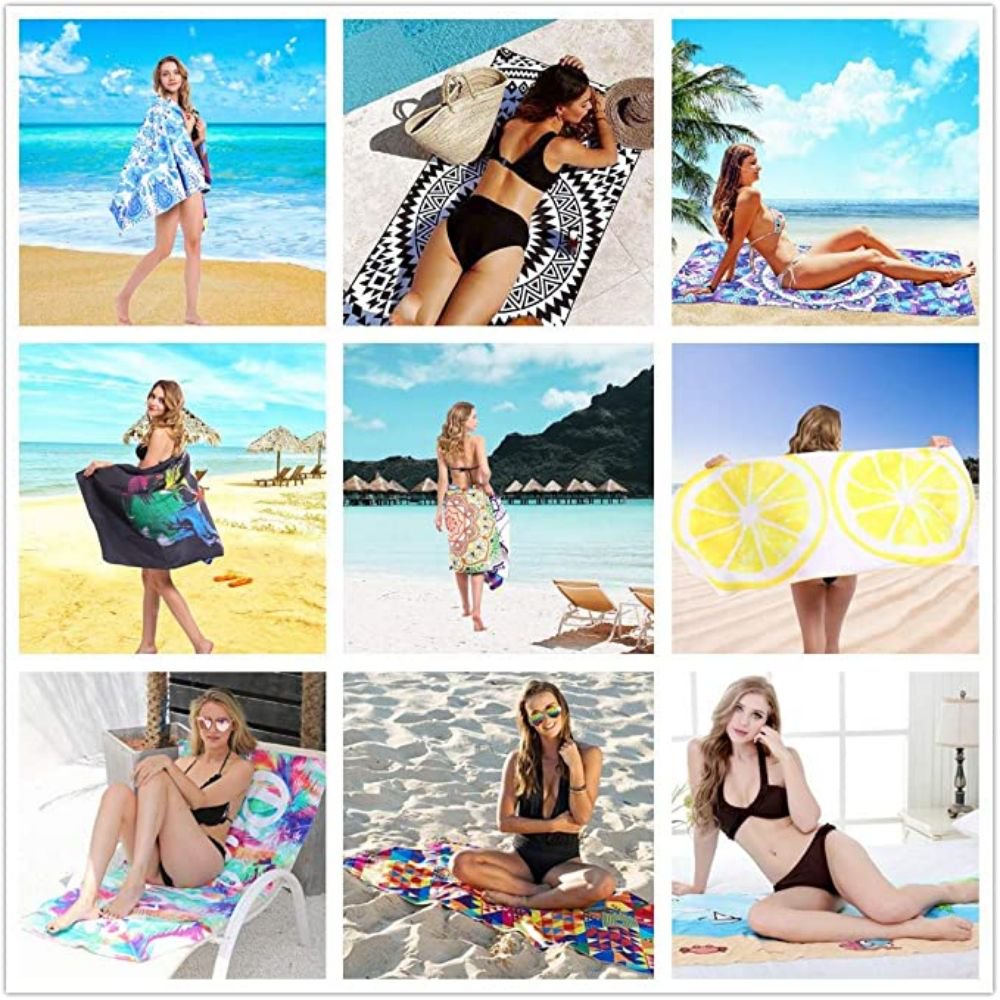 Fuklindy Microfiber Sand Free Beach Towel - 63" x 32" Oversized Quick Dry Travel Towels Super Absorbent Sandless Lightweight , Outdoor Extra Large Big Swim Towel for Adults Women Men - Black Mandala