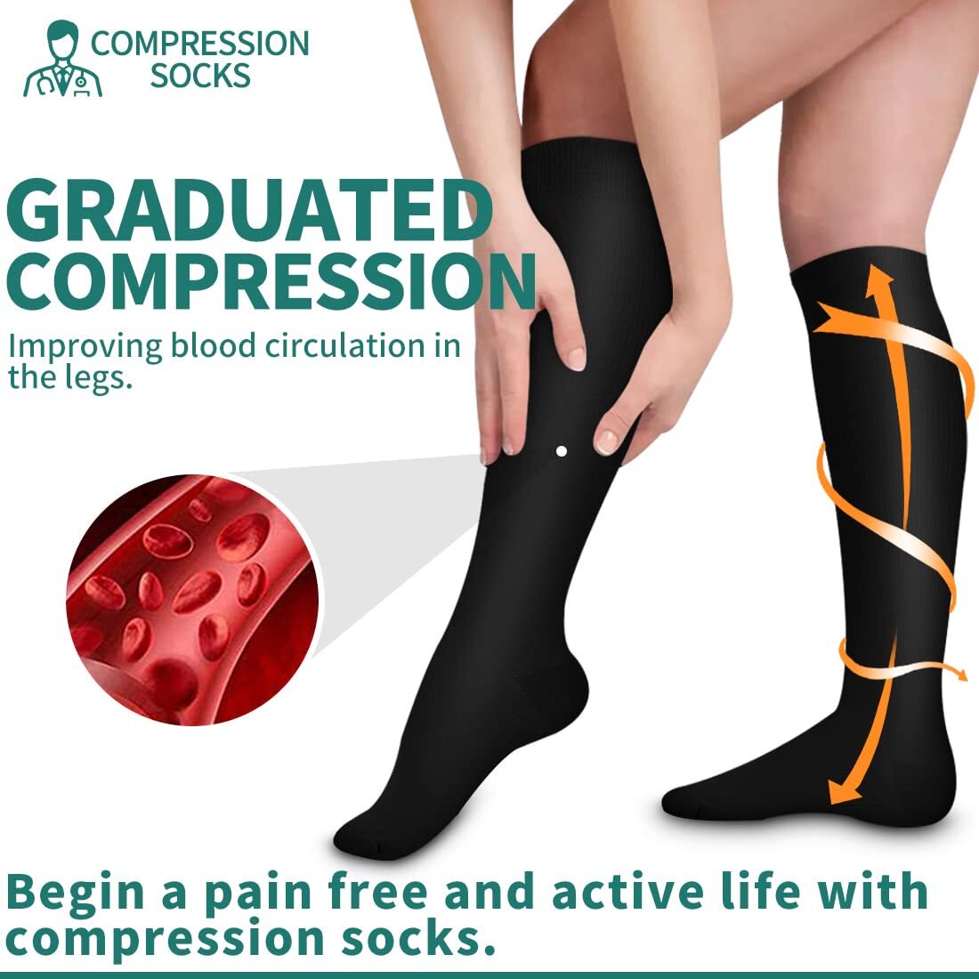 Fuklindy 3 Pairs Medical Sport Compression Socks - 15-20mmhg Graduated Knee-High Support for Men & Women, Ideal for Soccer, Running, and Nurses