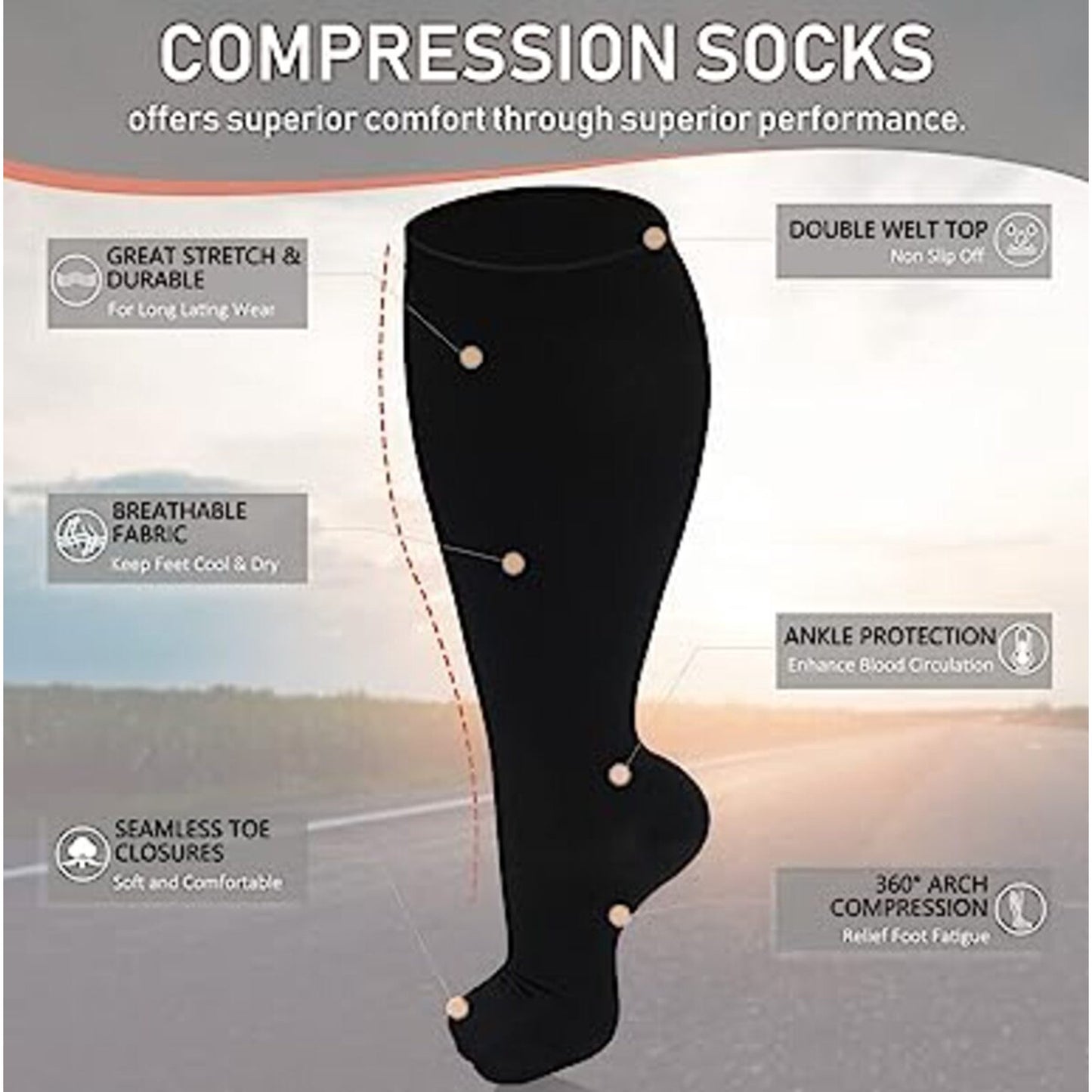 Fuklindy Plus Size Compression Socks for Women Men 20-30 mmHg 2xl 3xl 4xl , Wide Calf High Tights Long SocksStockings Best Support for Circulation, Running