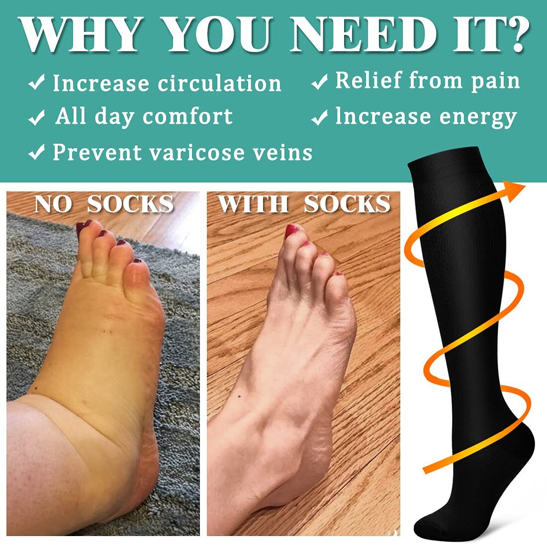 Fuklindy 3 Pairs Medical Sport Compression Socks - 15-20mmhg Graduated Knee-High Support for Men & Women, Ideal for Soccer, Running, and Nurses
