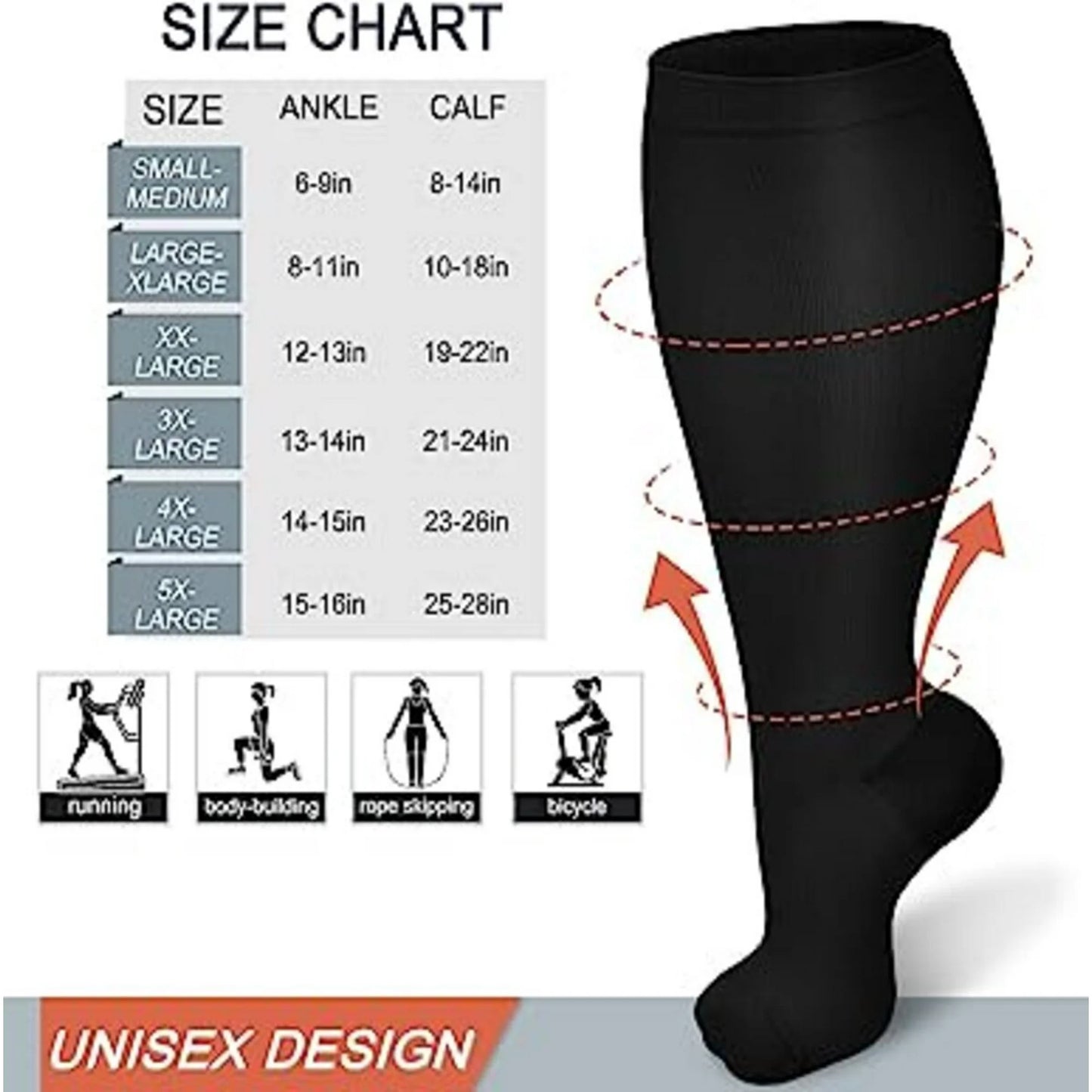 Fuklindy Plus Size Compression Socks for Women Men 20-30 mmHg 2xl 3xl 4xl , Wide Calf High Tights Long SocksStockings Best Support for Circulation, Running