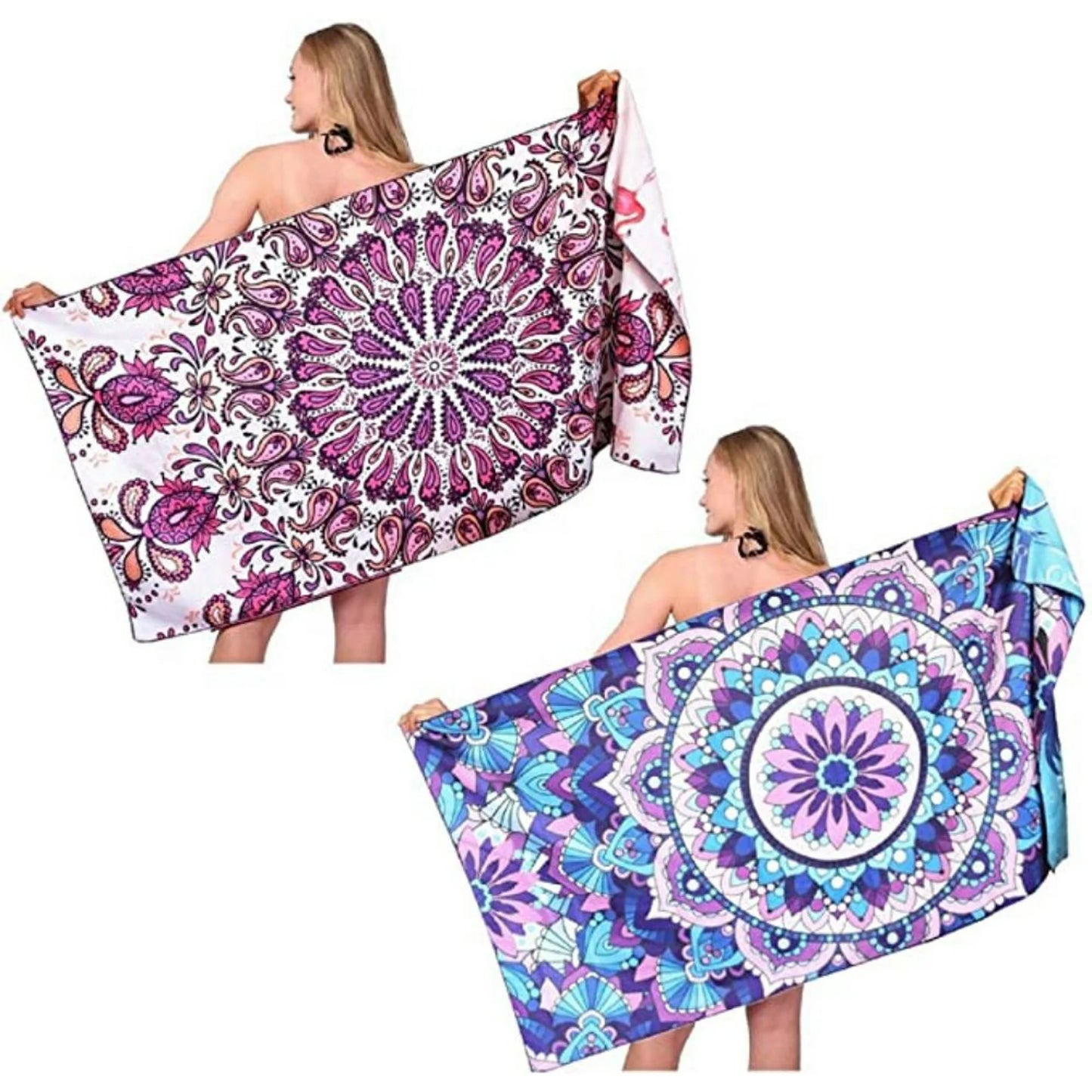 Fuklindy Microfiber Sand Free Beach Towel - 63" x 32" Oversized Quick Dry Travel Towels Super Absorbent Sandless Lightweight , Outdoor Extra Large Big Swim Towel for Adults Women Men - Black Mandala