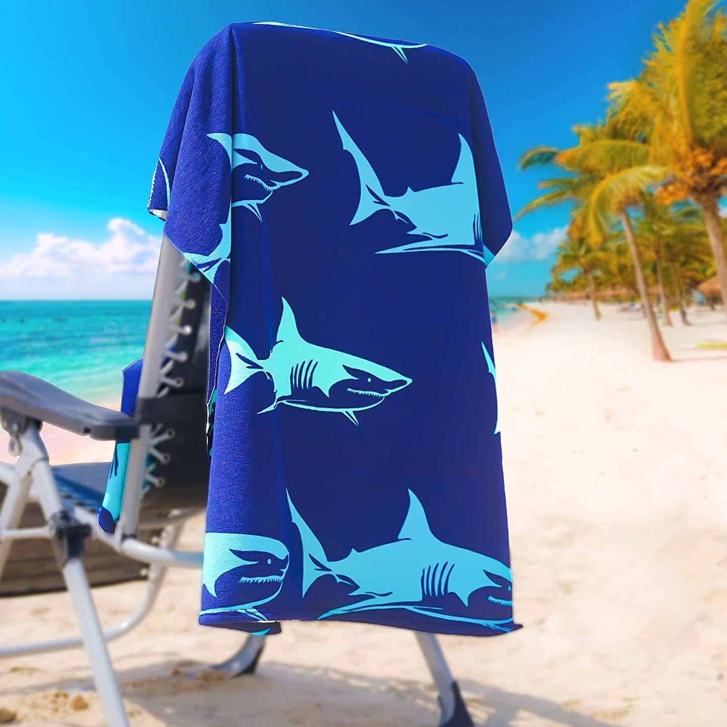 4 Packs Oversized Beach Towel Set, 36 x 72 in XL Extra Large Big Soft Pool Swim Travel Towels Blanket for Adult Women Men Camping Cruise Lounge Cover Gift Shark Turtle