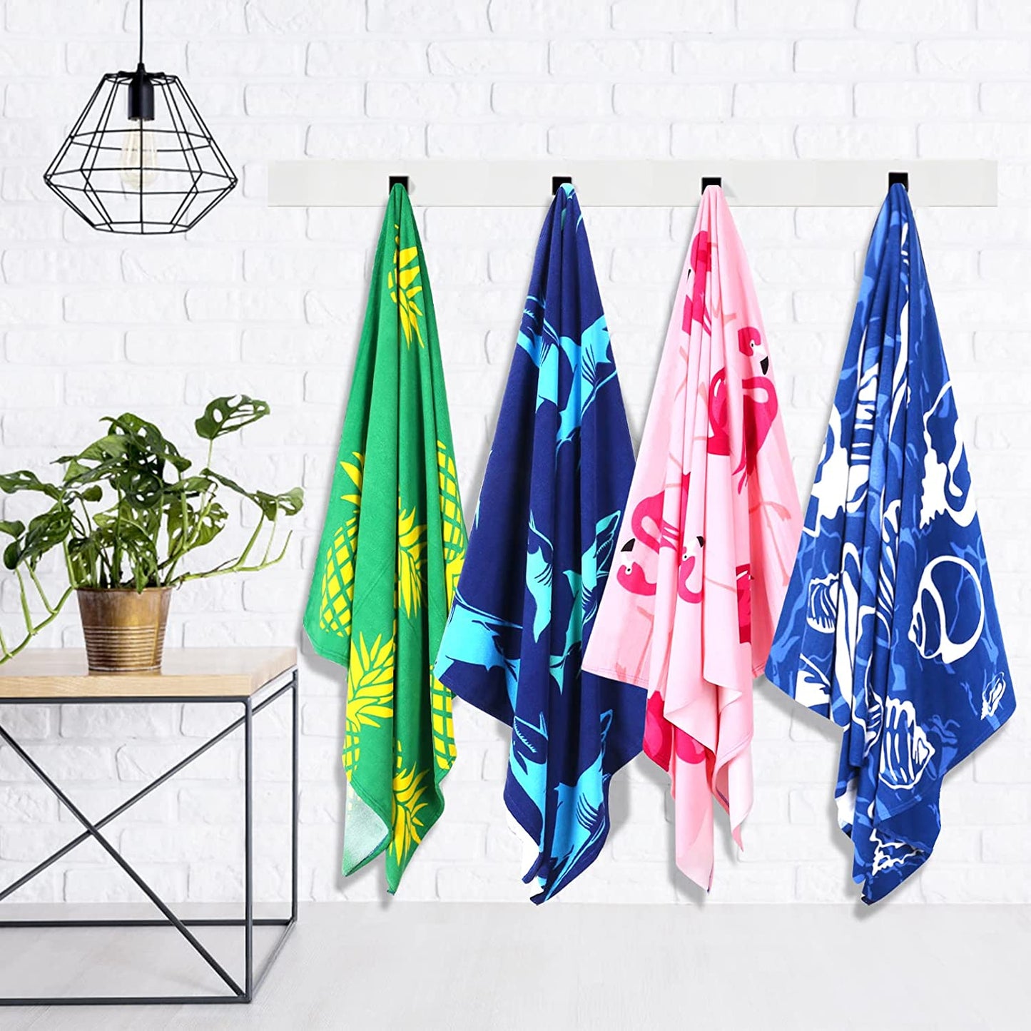 4 Packs Oversized Beach Towel Set, 36 x 72 in XL Extra Large Big Soft Pool Swim Travel Towels Blanket for Adult Women Men Camping Cruise Lounge Cover Gift Shark Turtle