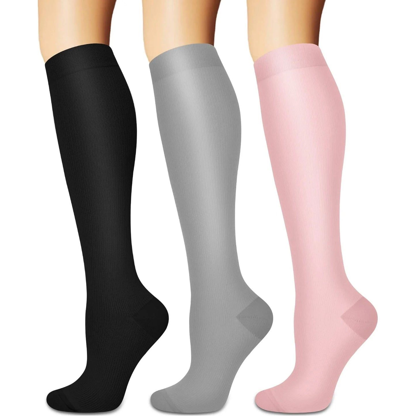 Fuklindy 3 Pairs Medical Sport Compression Socks - 15-20mmhg Graduated Knee-High Support for Men & Women, Ideal for Soccer, Running, and Nurses