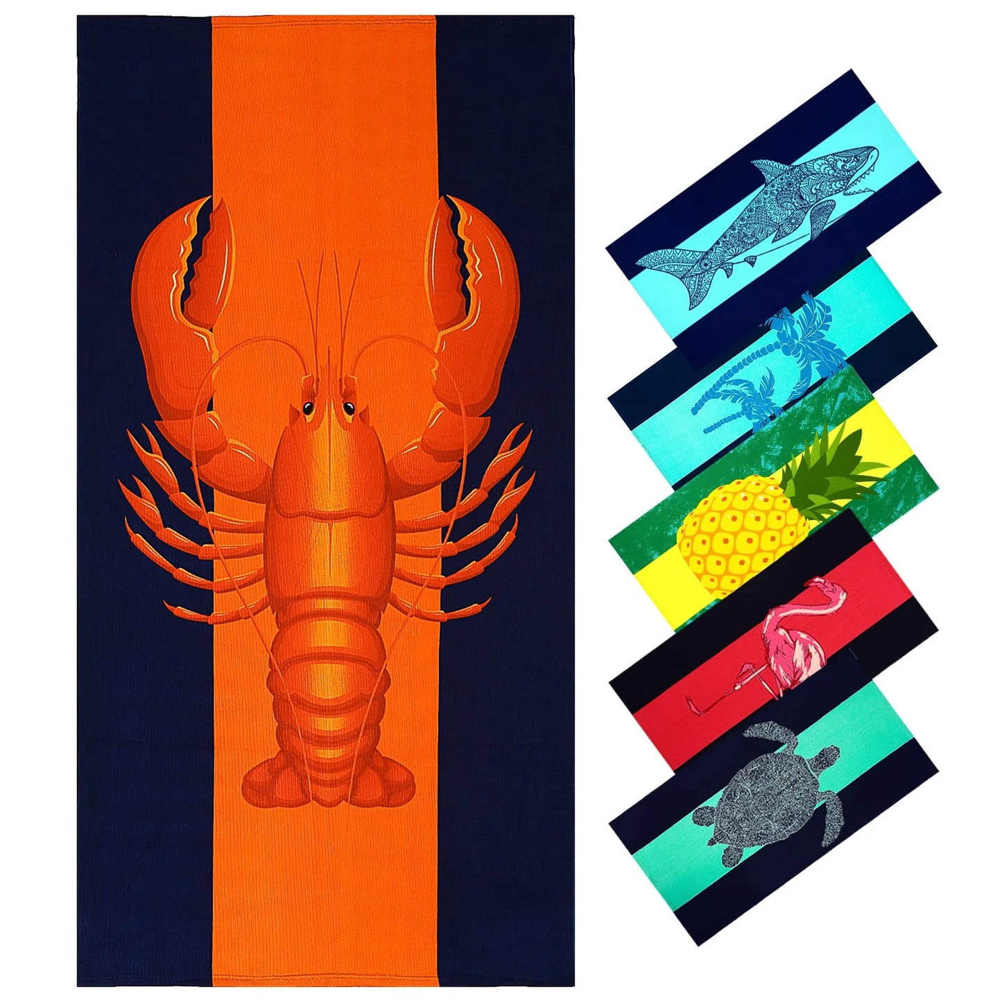 Fuklindy Oversized Terry Beach Towel 36 x 72 in Soft Extra Large Pool Swim Towels for Adult Women Gift Big Travel Blanket Cruise Must Haves Vacation Accessories Essentials Gear Stuff Orange Lobster