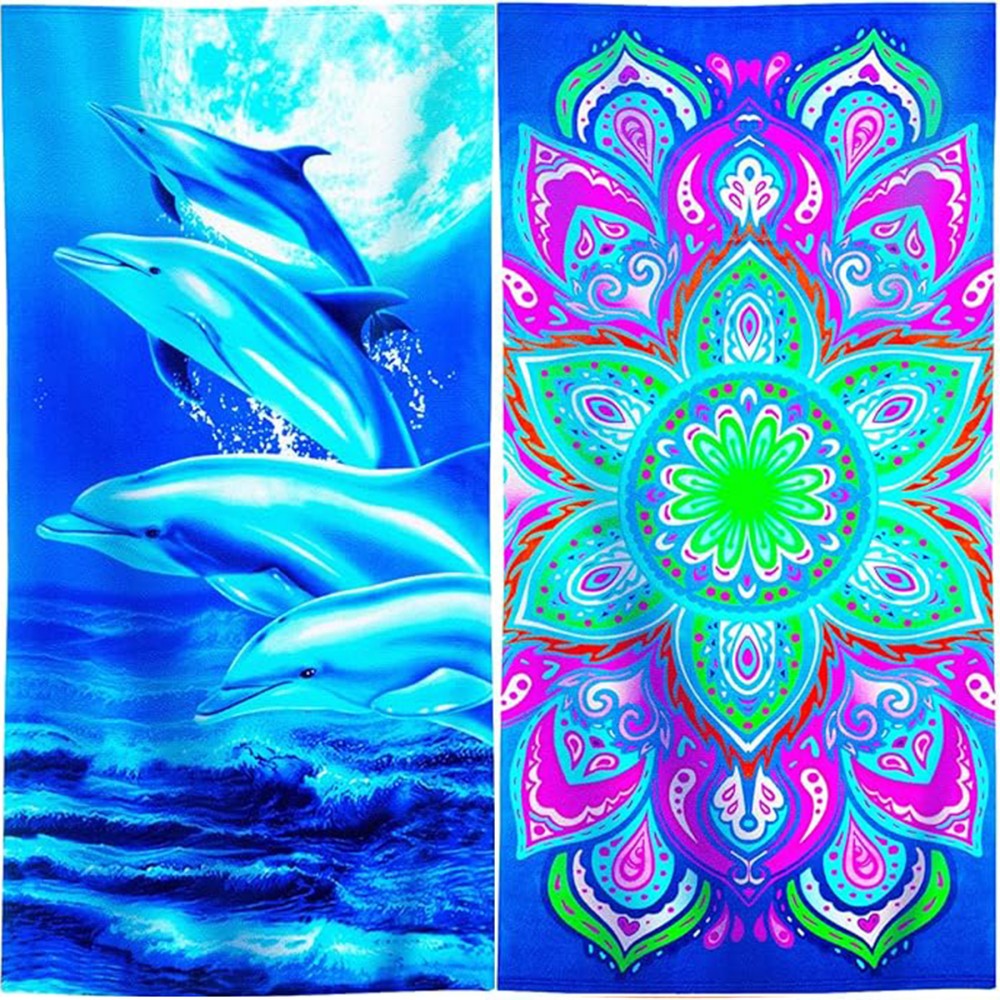 Fuklindy 2 Pack Oversized Beach Towel Clearance , Extra Large Fast Quick Dry Sand Free Proof Mat Travel Stuff Cool Pool Microfiber Towel for Adults Men Women Mom Dad Funny Gift , 74"x36"-Boho Stripe