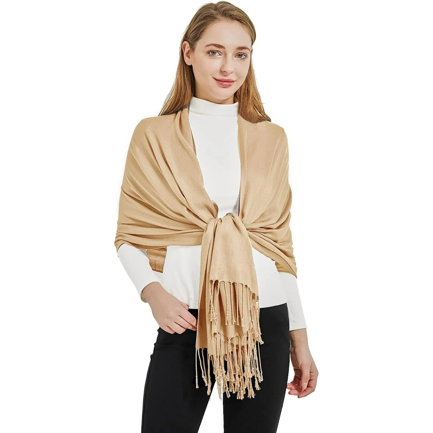 Fuklindy Women Scarf Pashmina Shawls and Wraps for Evening Dresses, Winter Fashion Soft Warm Long Large Scarves, Lightweight Silk Solid Colors Capes for Ladies White