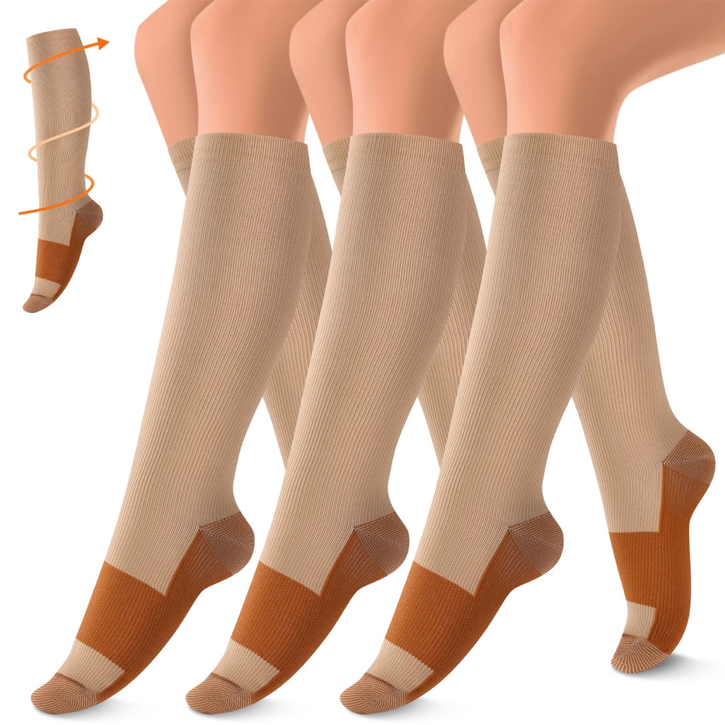 Fuklindy 3 Pairs Copper Compression Socks for Women & Men Circulation 15-20 mmHg - Better Blood Flow, Swelling , Best Support for Medical, Running, Nursing