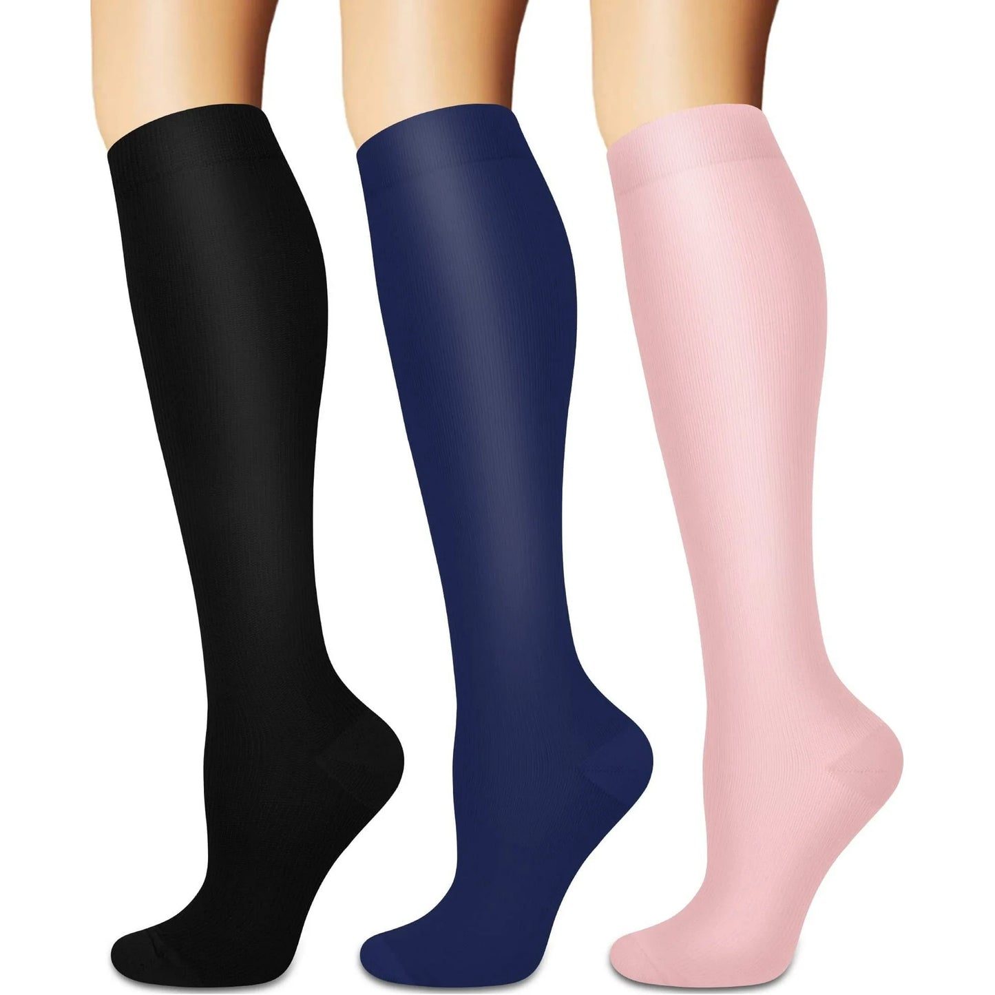 Fuklindy 3 Pairs Medical Sport Compression Socks - 15-20mmhg Graduated Knee-High Support for Men & Women, Ideal for Soccer, Running, and Nurses