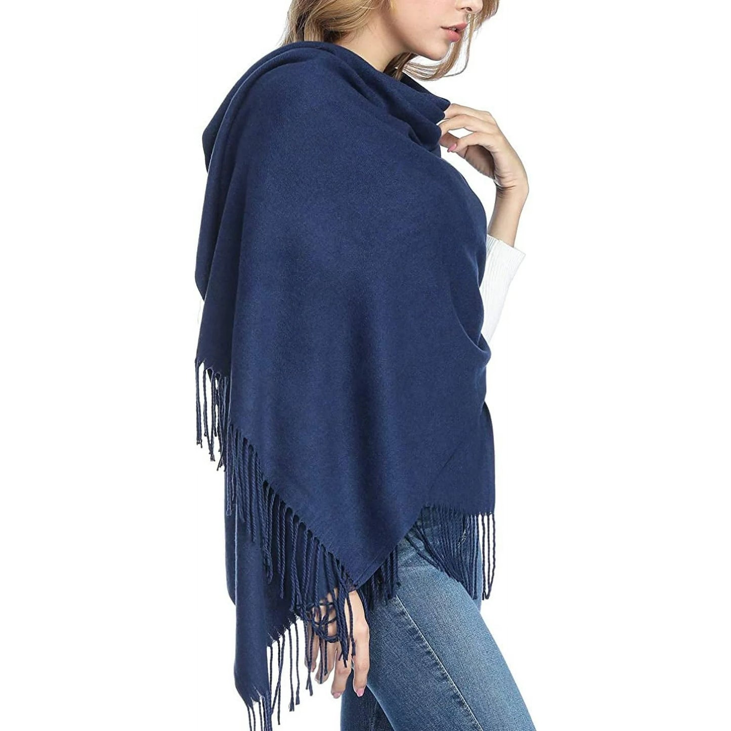 Fuklindy Women Scarf Pashmina Shawls and Wraps for Evening Dresses, Winter Fashion Soft Warm Long Large Scarves, Lightweight Silk Solid Colors Capes for Ladies White