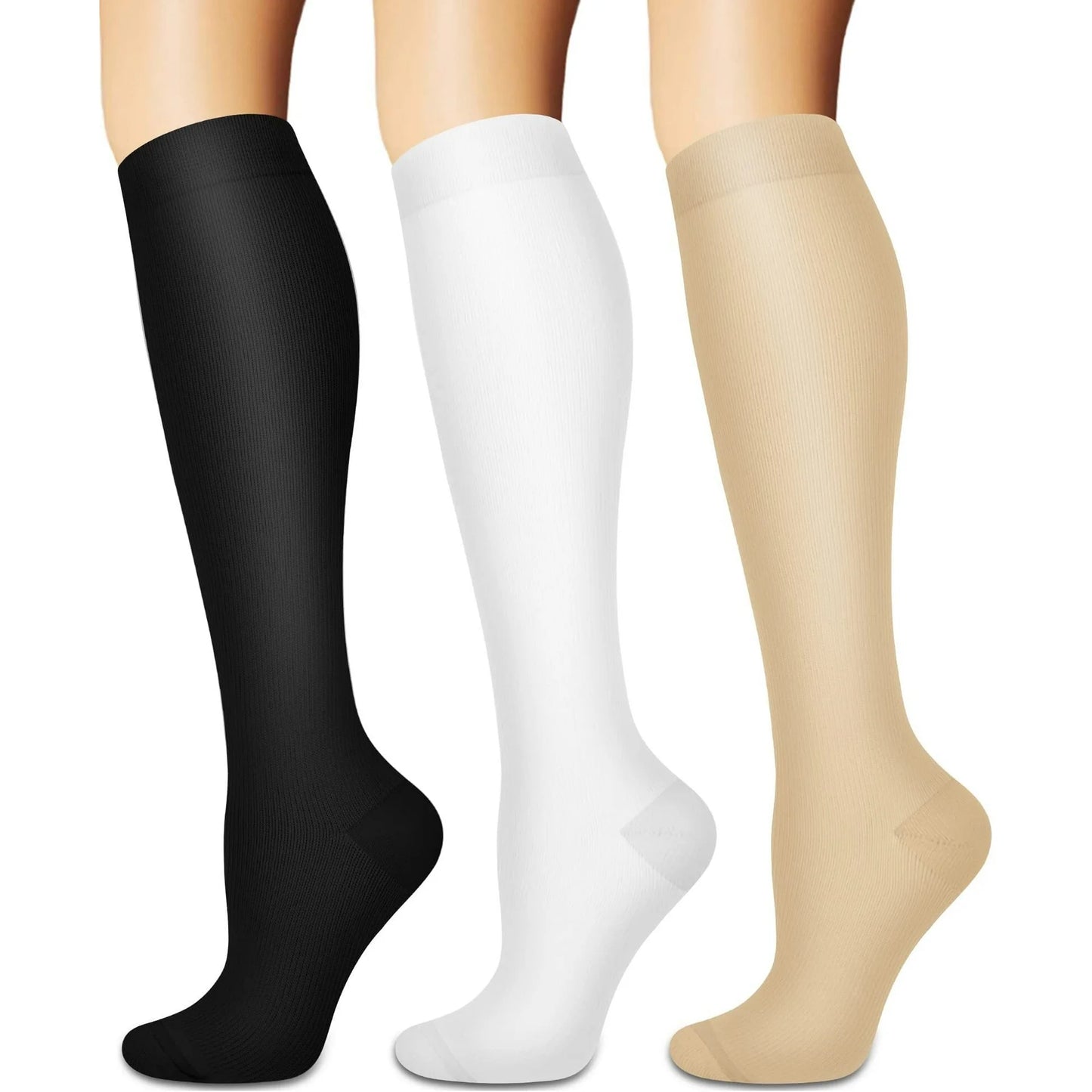 Fuklindy 3 Pairs Medical Sport Compression Socks - 15-20mmhg Graduated Knee-High Support for Men & Women, Ideal for Soccer, Running, and Nurses