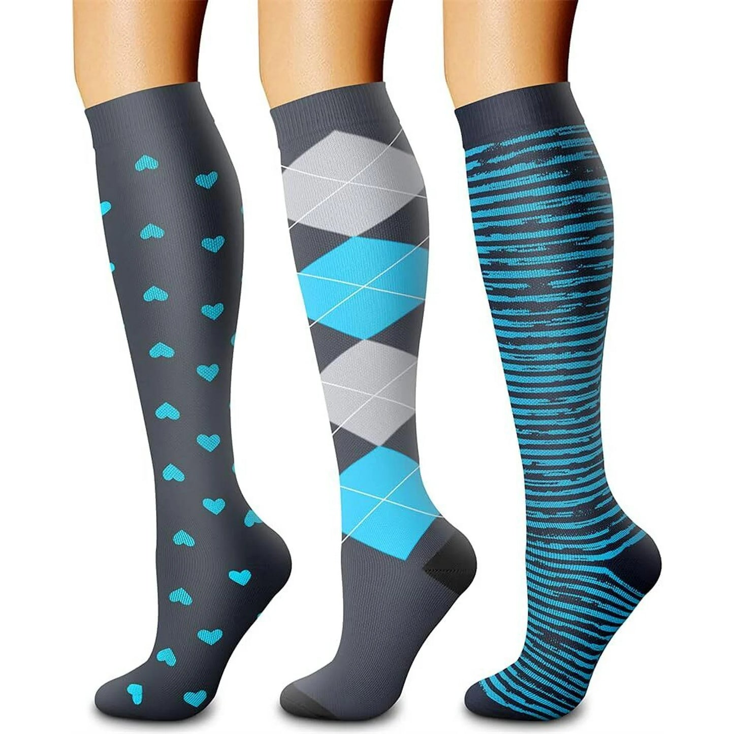 Fuklindy 3 Pairs Medical Sport Compression Socks - 15-20mmhg Graduated Knee-High Support for Men & Women, Ideal for Soccer, Running, and Nurses