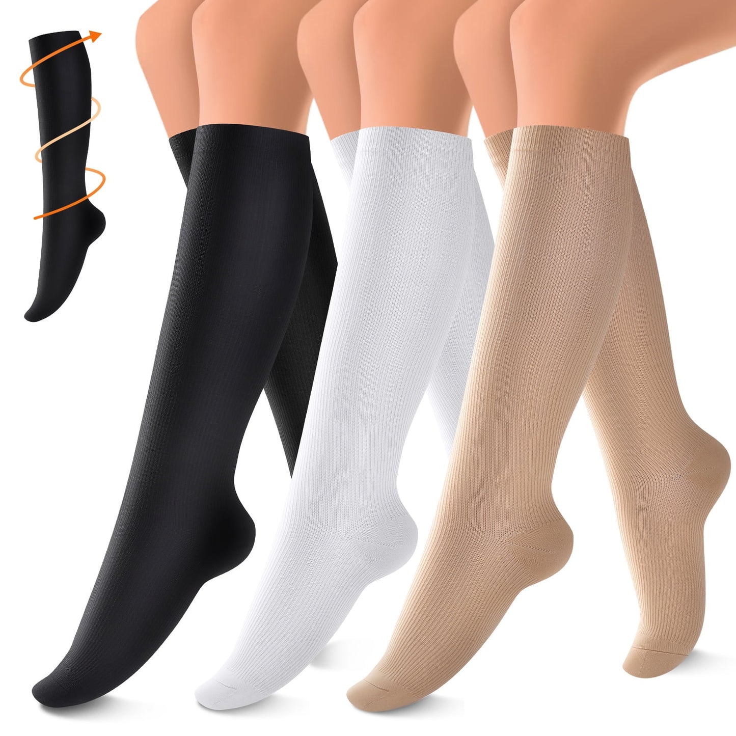 Fuklindy 3 Pairs Copper Compression Socks for Women & Men Circulation 15-20 mmHg - Better Blood Flow, Swelling , Best Support for Medical, Running, Nursing