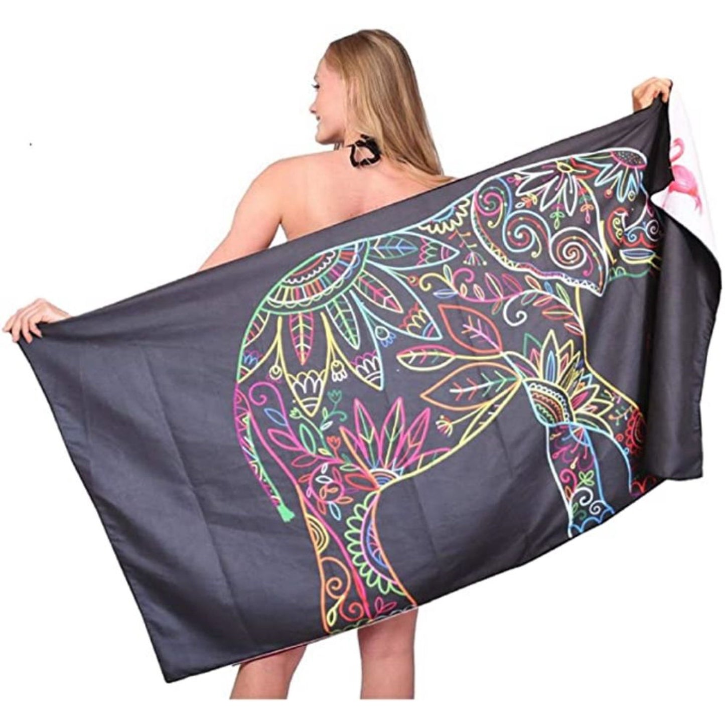 Fuklindy Microfiber Sand Free Beach Towel - 63" x 32" Oversized Quick Dry Travel Towels Super Absorbent Sandless Lightweight , Outdoor Extra Large Big Swim Towel for Adults Women Men - Black Mandala