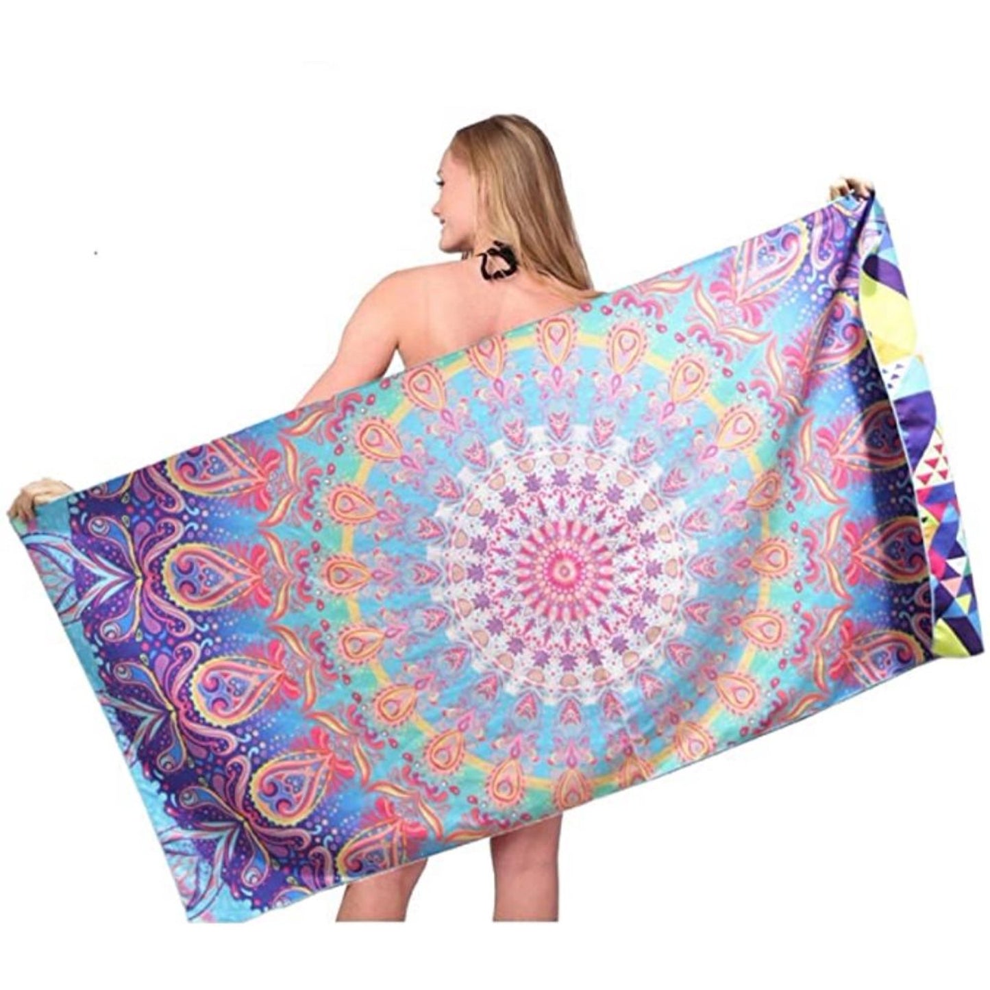 Fuklindy Microfiber Sand Free Beach Towel - 63" x 32" Oversized Quick Dry Travel Towels Super Absorbent Sandless Lightweight , Outdoor Extra Large Big Swim Towel for Adults Women Men - Black Mandala