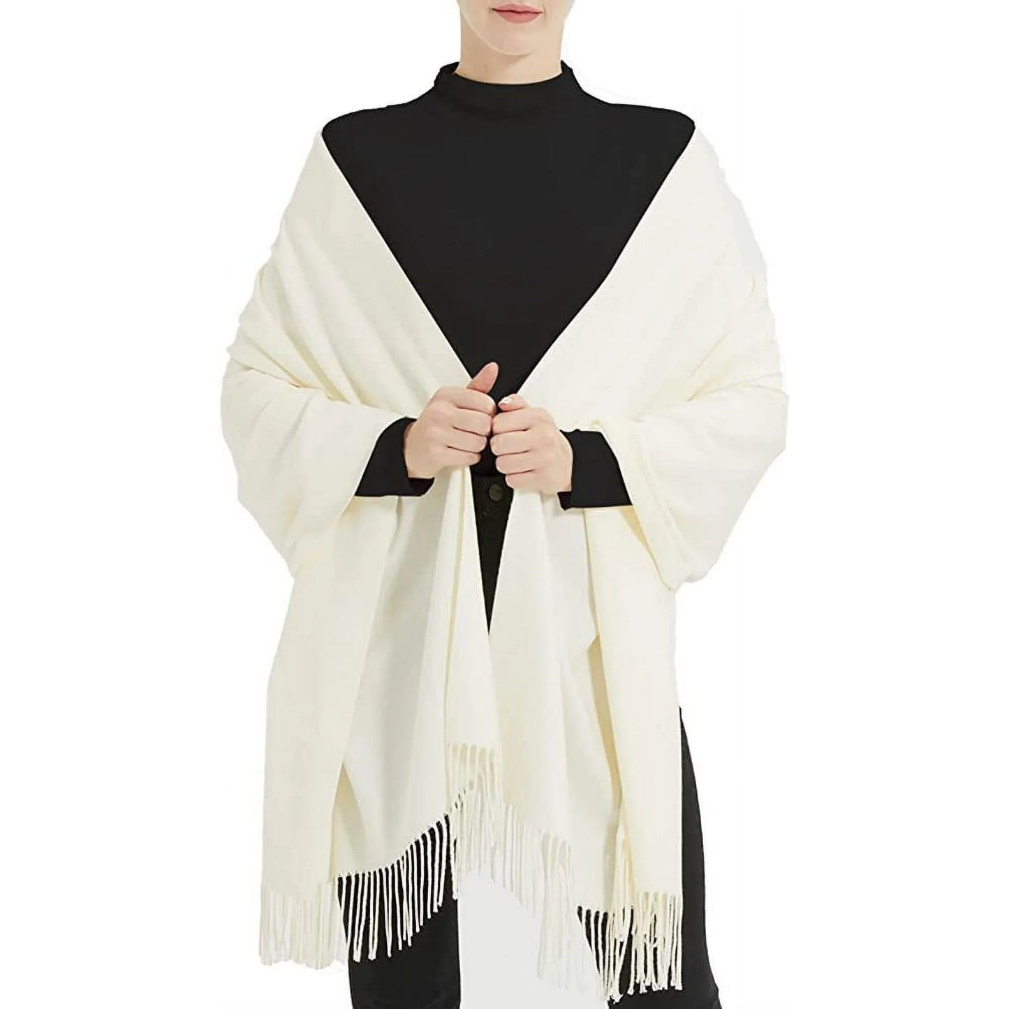 Fuklindy Women Scarf Pashmina Shawls and Wraps for Evening Dresses, Winter Fashion Soft Warm Long Large Scarves, Lightweight Silk Solid Colors Capes for Ladies White